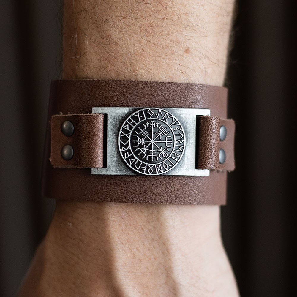 Viking Compass Genuine Leather Cuff Bracelet3
