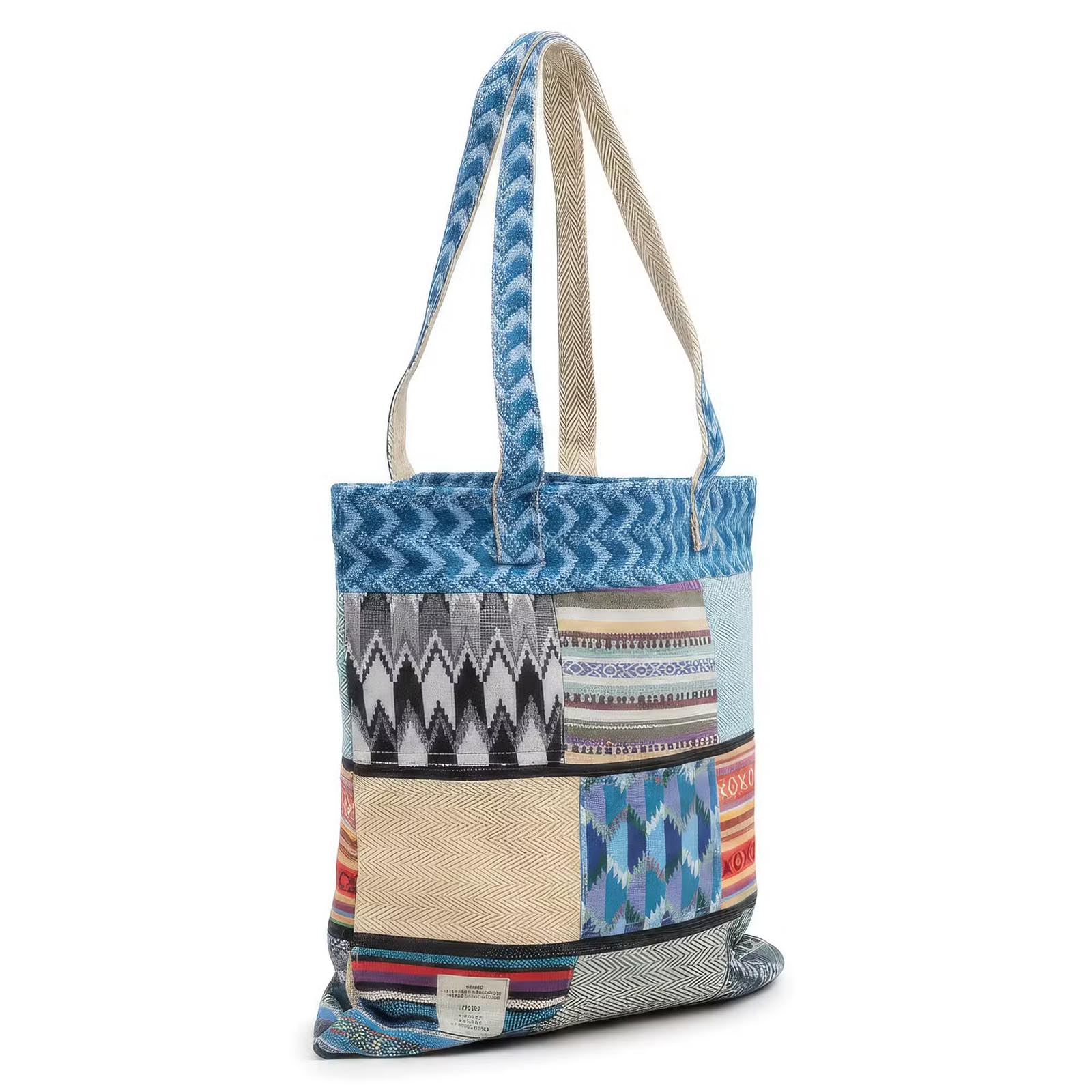 Handmade Patchwork Kathmandu Hemp Tote Bag - Dhaka Design