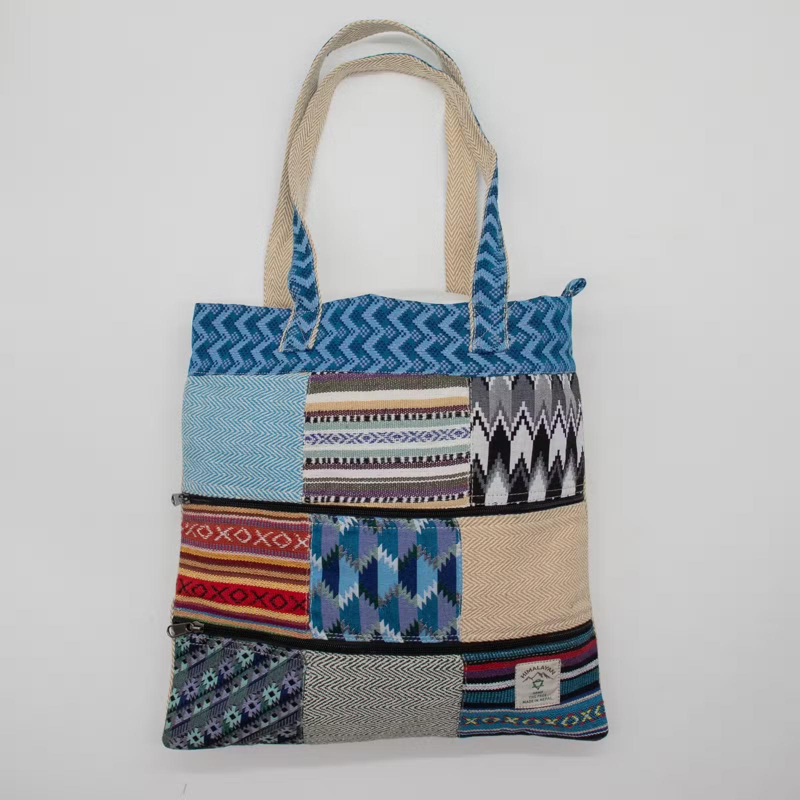 Handmade Patchwork Kathmandu Hemp Tote Bag - Dhaka Design1