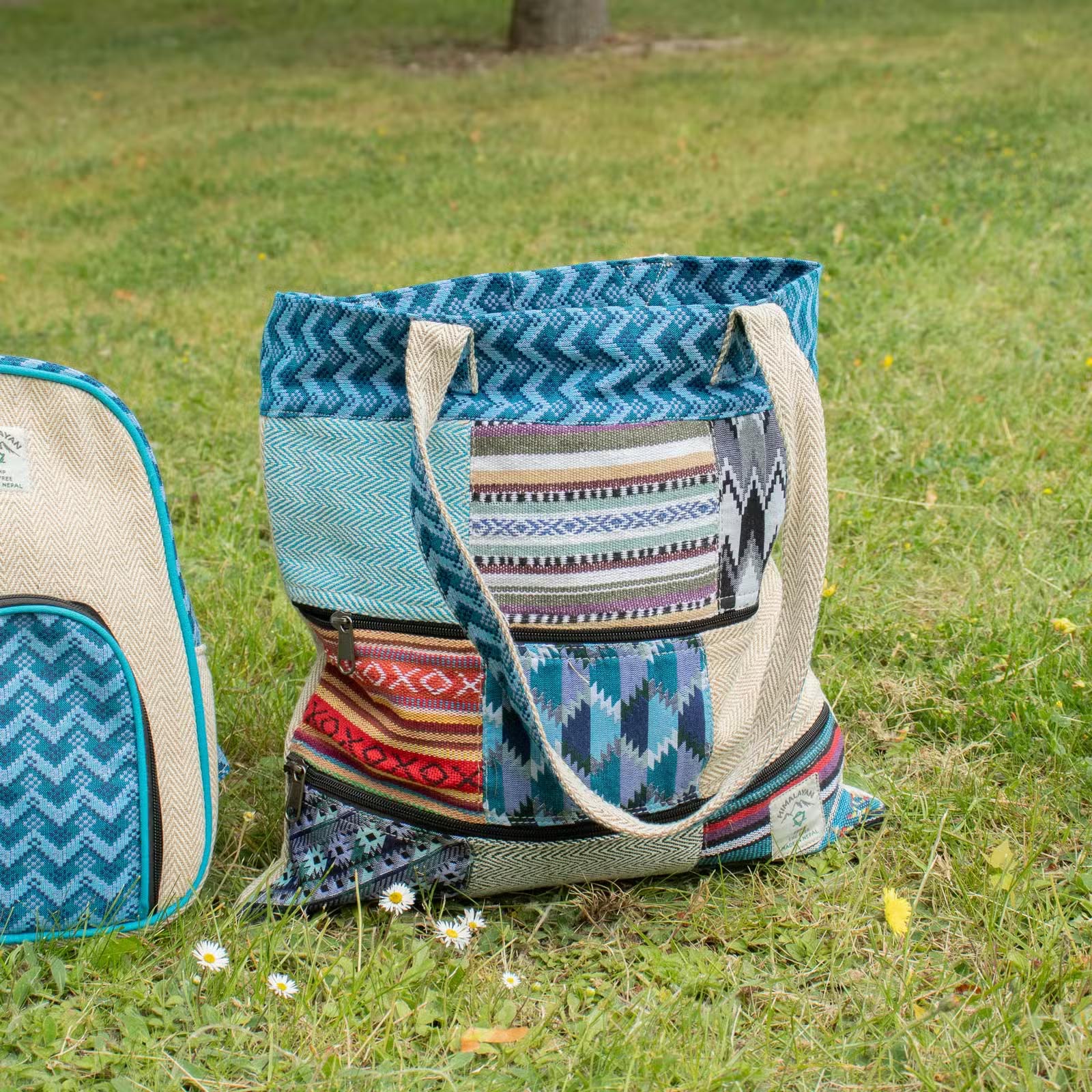 Handmade Patchwork Kathmandu Hemp Tote Bag - Dhaka Design10