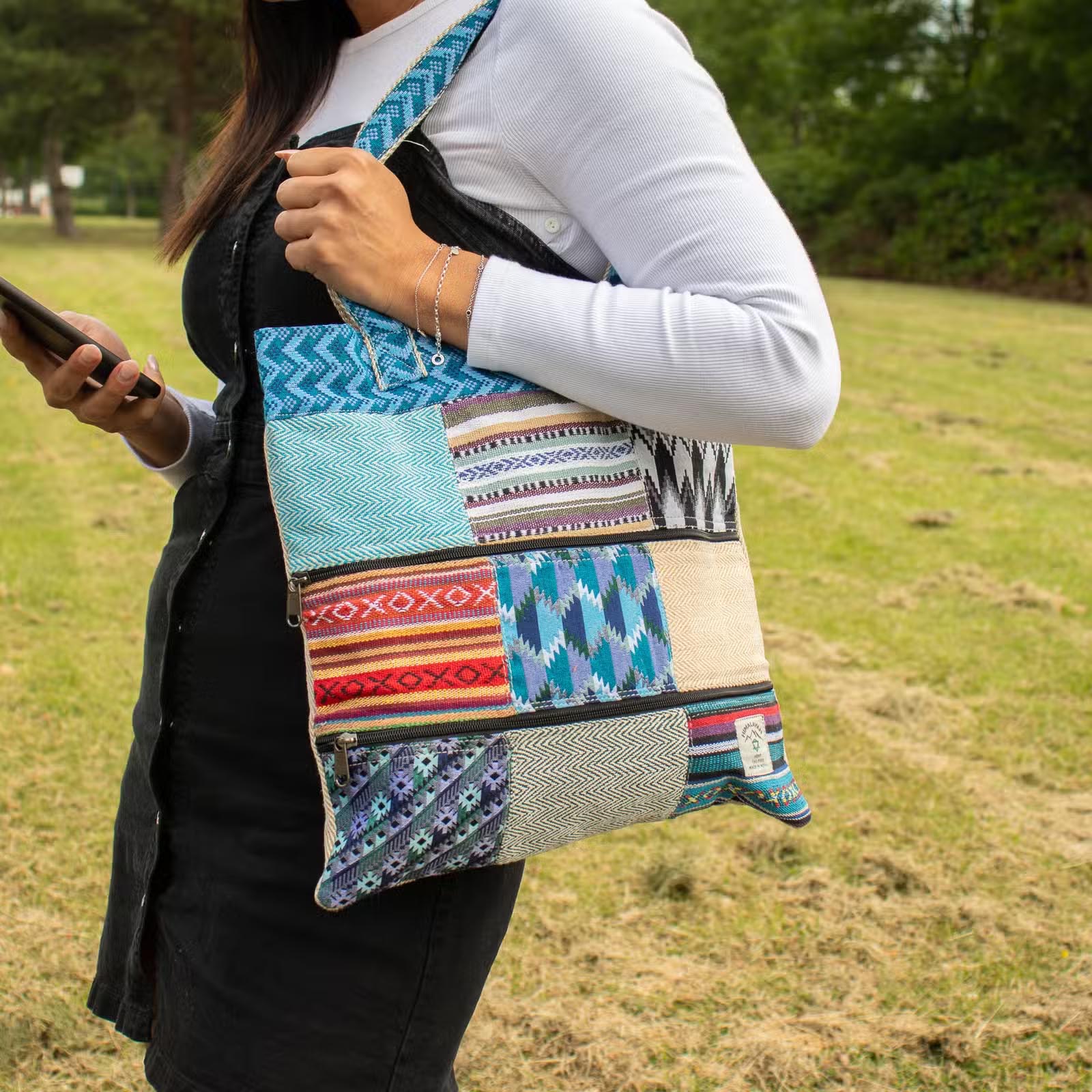 Handmade Patchwork Kathmandu Hemp Tote Bag - Dhaka Design2