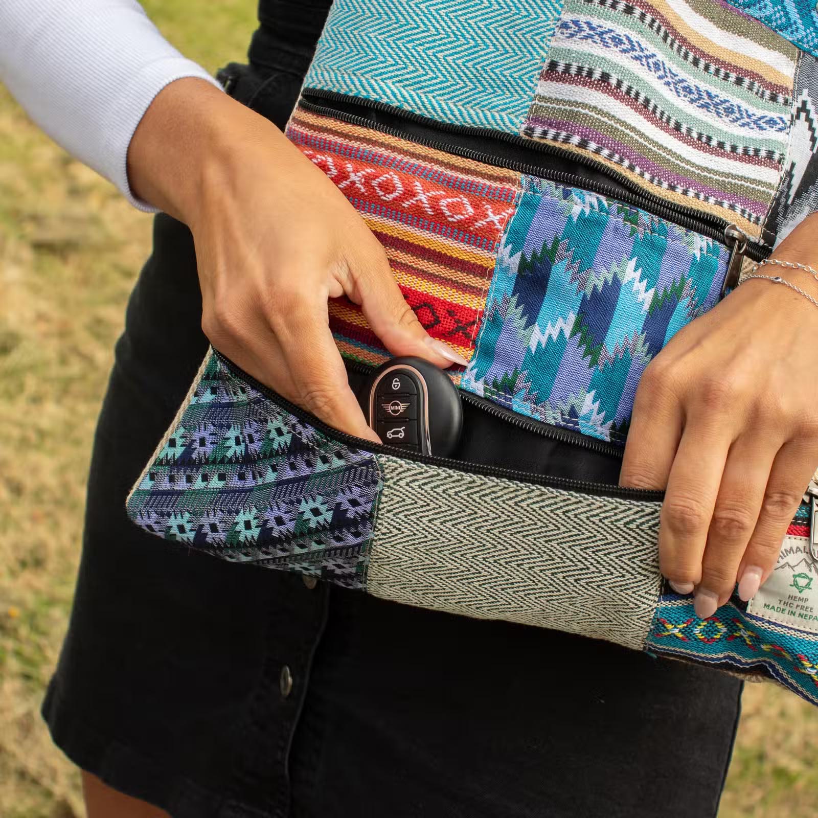 Handmade Patchwork Kathmandu Hemp Tote Bag - Dhaka Design5