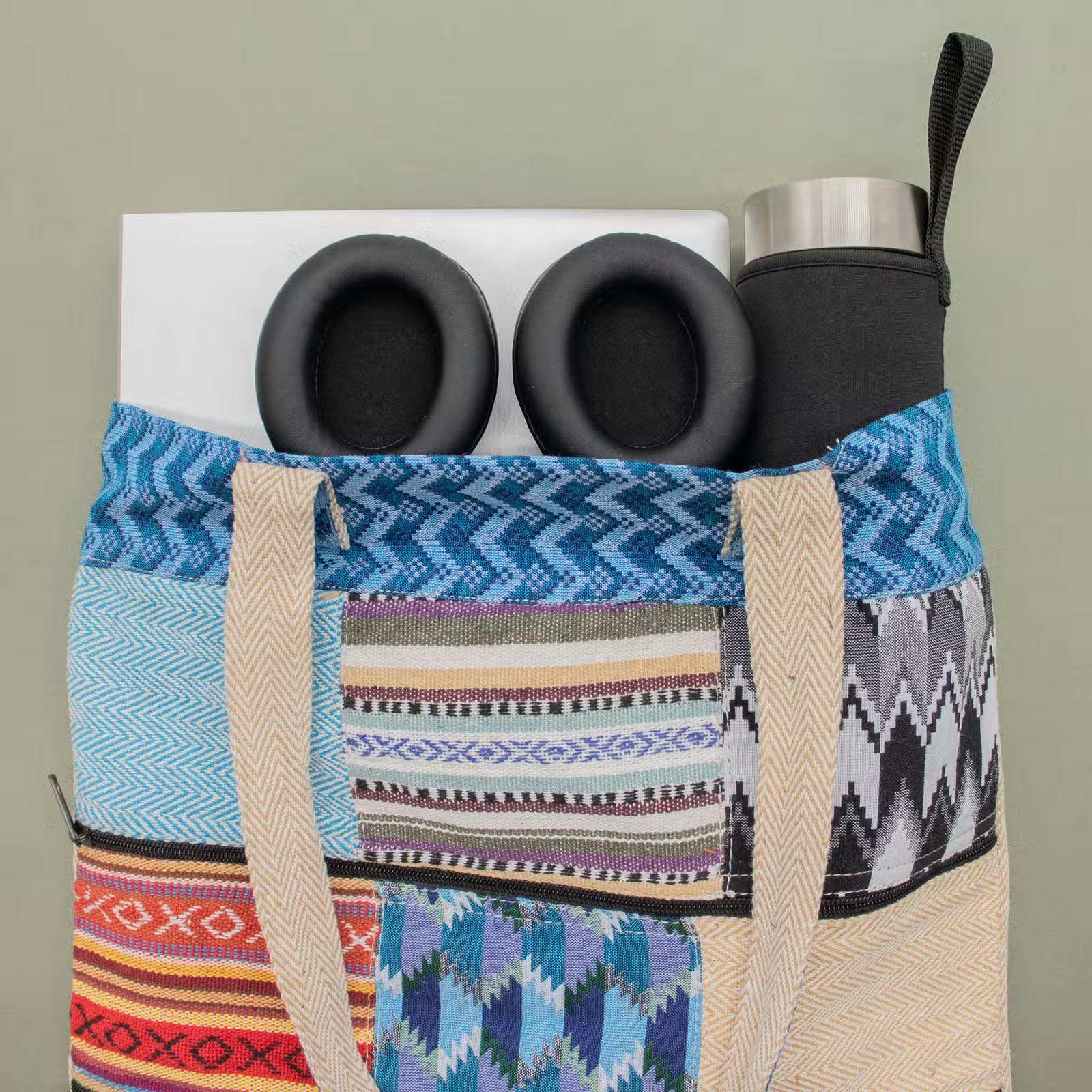 Handmade Patchwork Kathmandu Hemp Tote Bag - Dhaka Design6