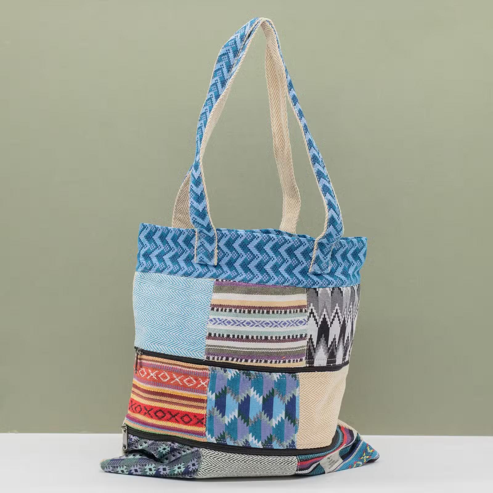 Handmade Patchwork Kathmandu Hemp Tote Bag - Dhaka Design7