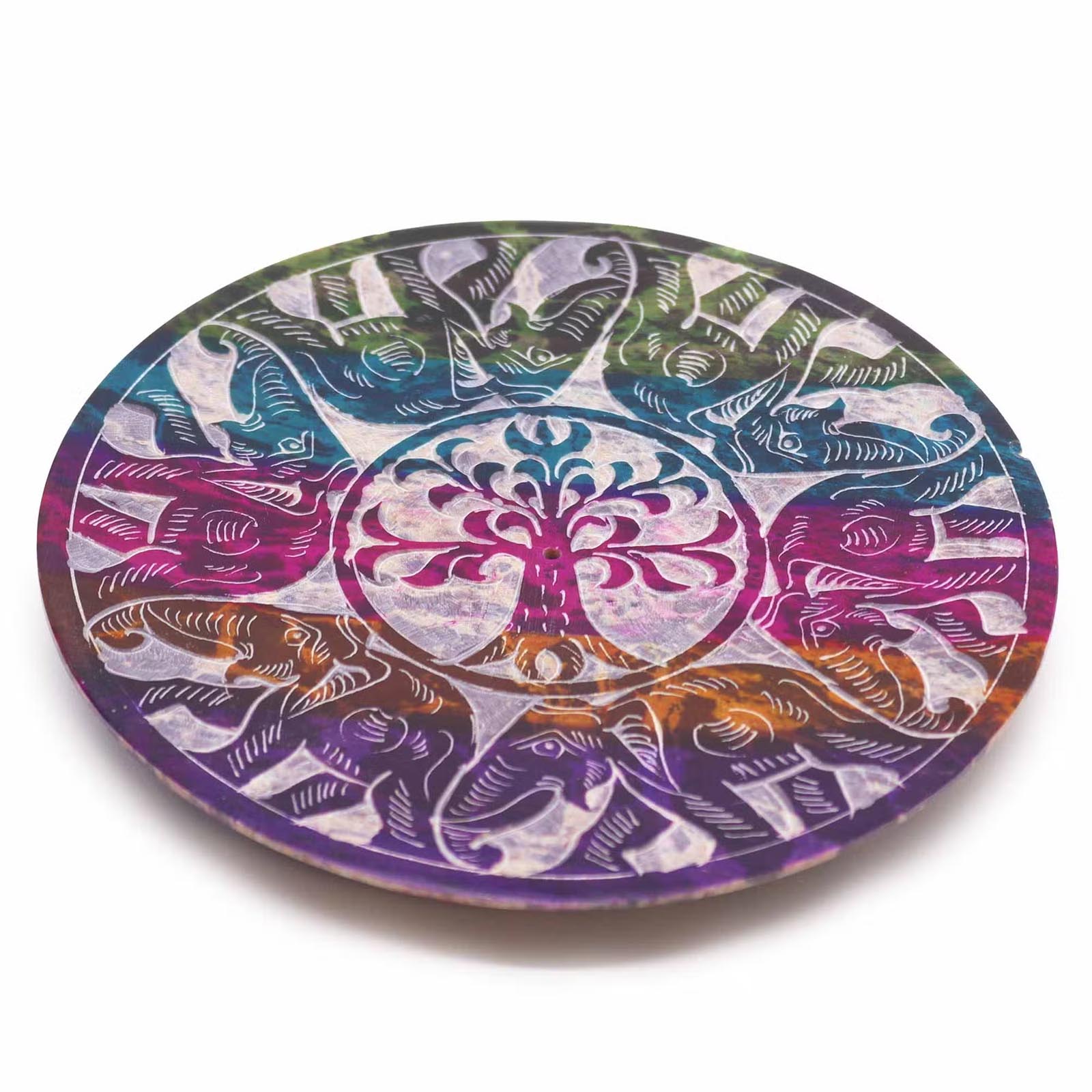 Colourful Soapstone Lucky Elephant Incense Stick Holder (12cm)