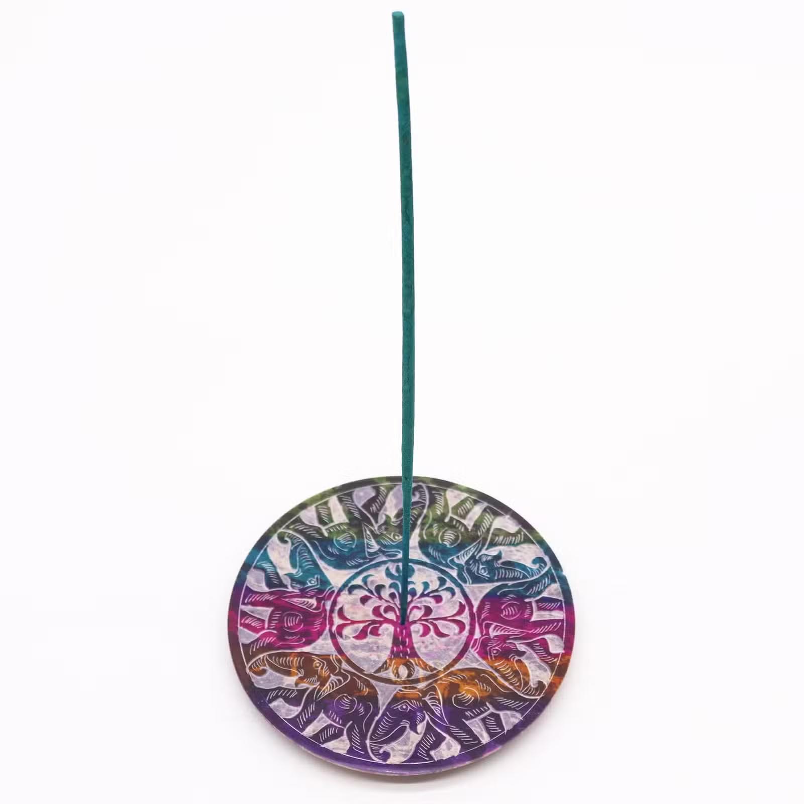 Colourful Soapstone Lucky Elephant Incense Stick Holder (12cm)1