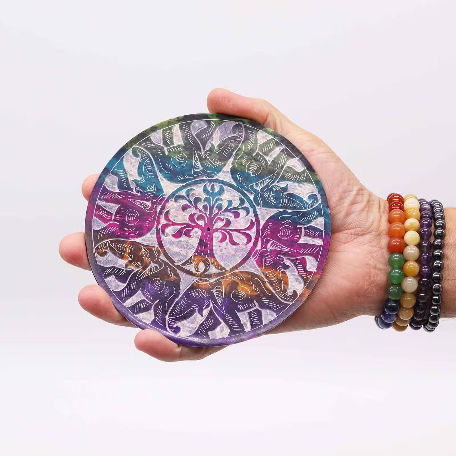 Colourful Soapstone Lucky Elephant Incense Stick Holder (12cm)2