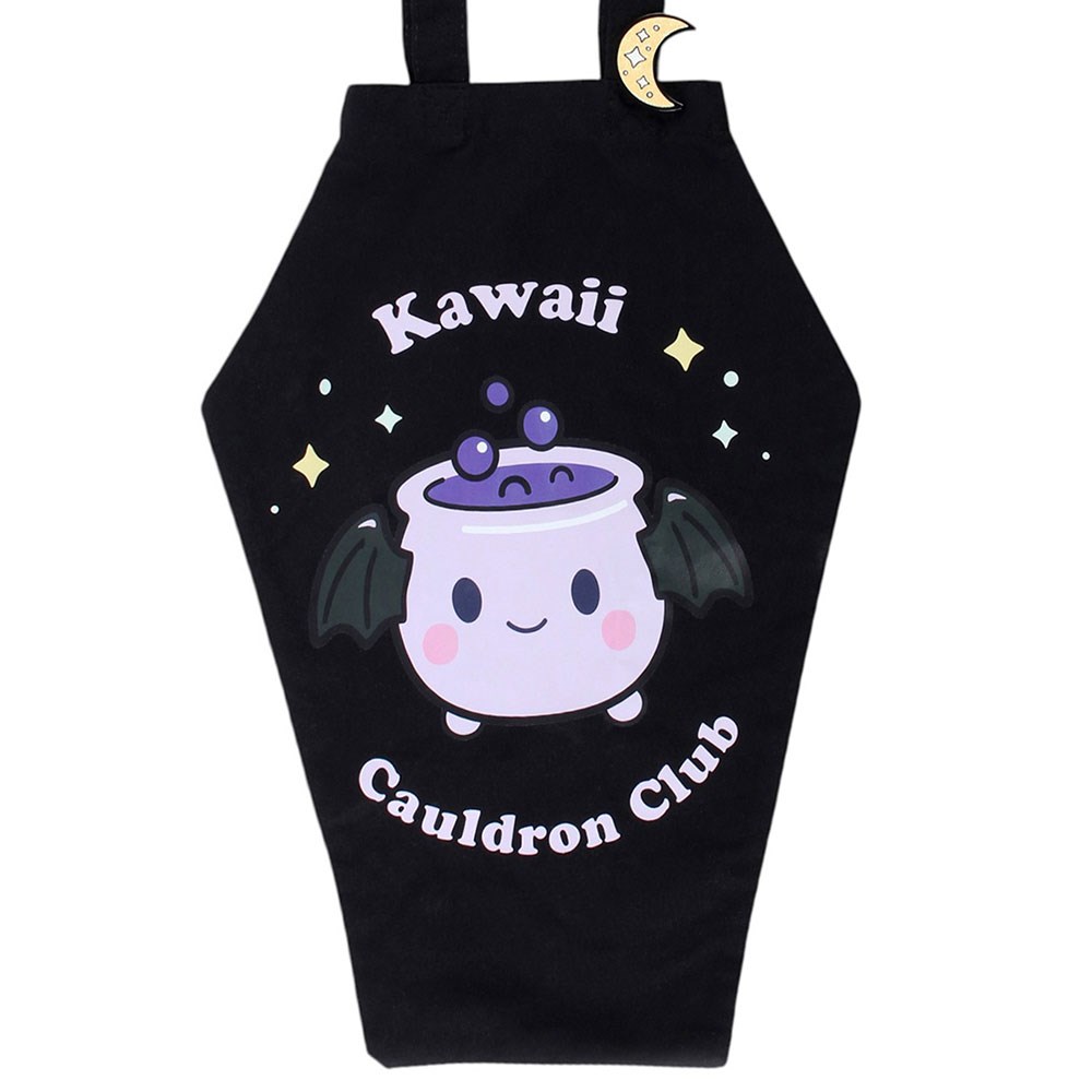 Kawaii Cauldron Club Coffin Tote Bag with Enamel Pin2