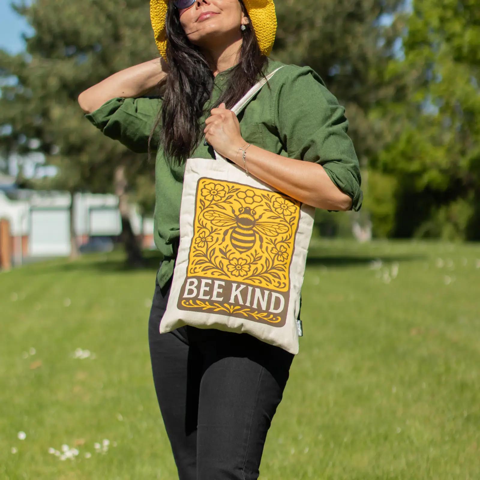 Nomad Sari 'Bee Kind' Natural Cotton Tote Bag1