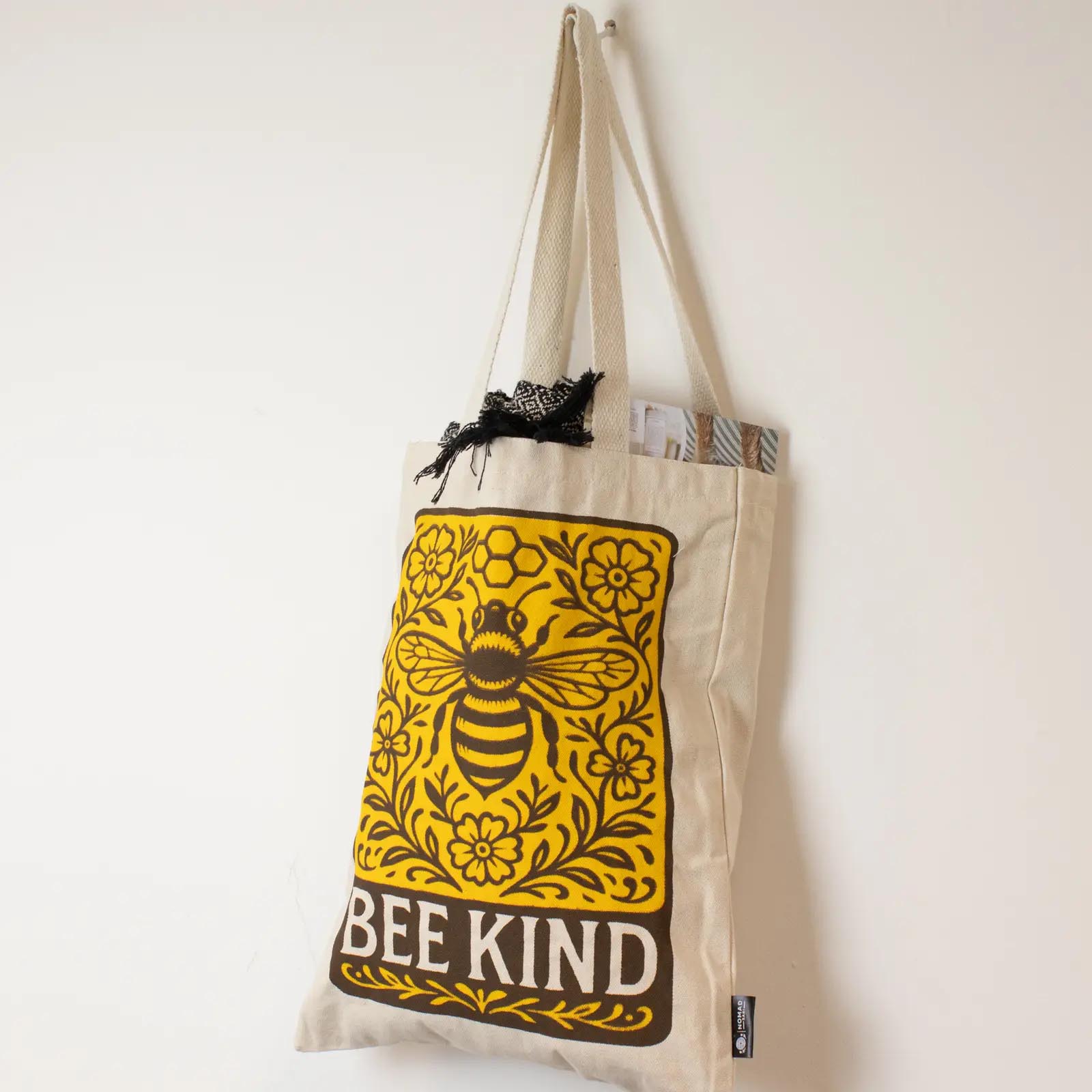 Nomad Sari 'Bee Kind' Natural Cotton Tote Bag4