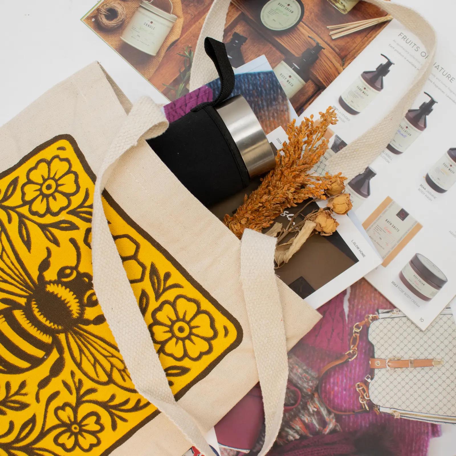 Nomad Sari 'Bee Kind' Natural Cotton Tote Bag8