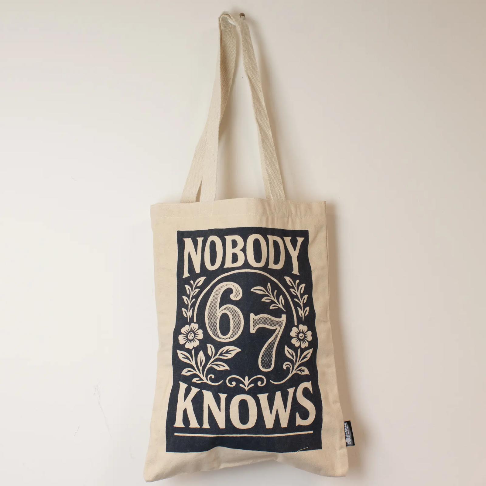 Nomad Sari 'Nobody Knows 67' Natural Cotton Tote Bag