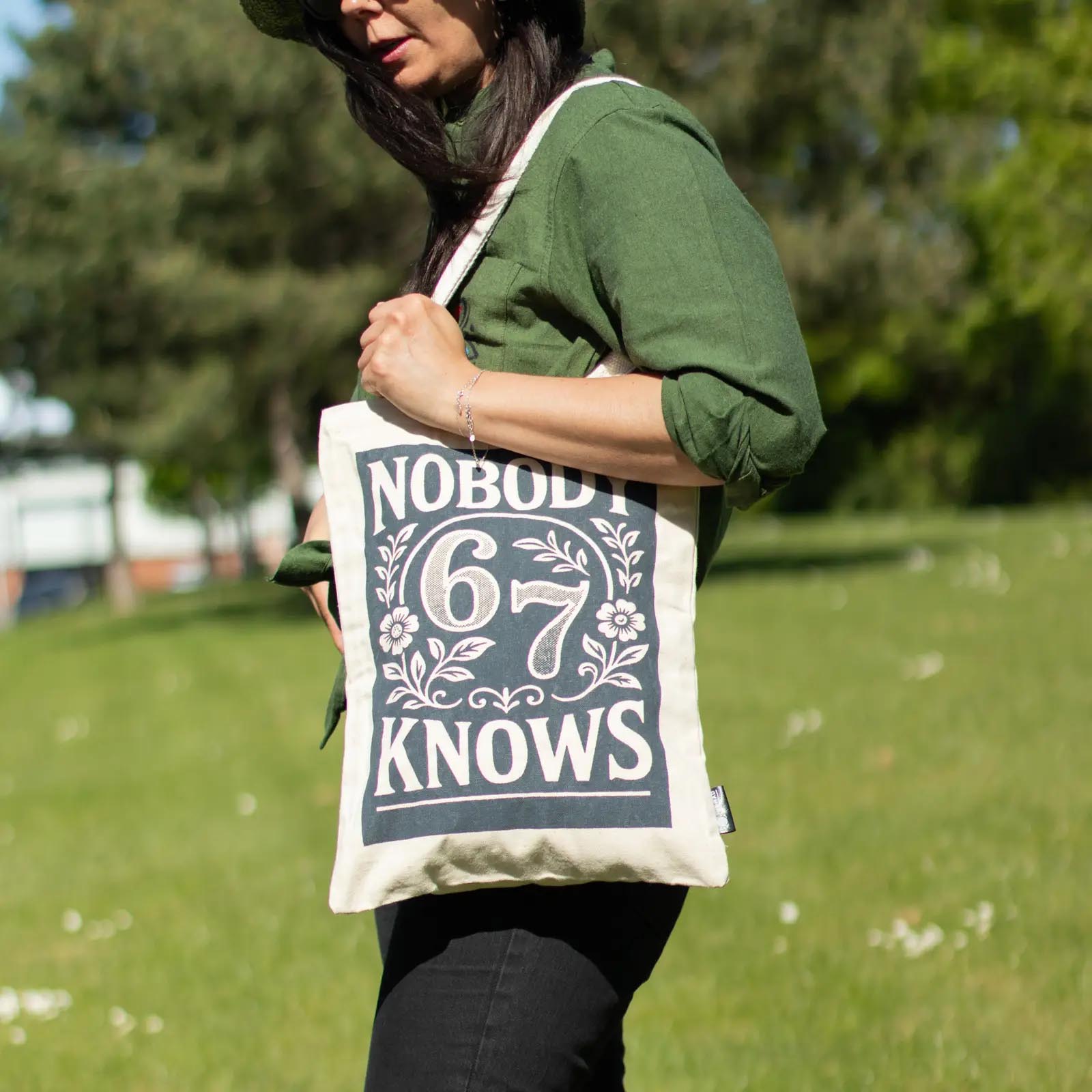 Nomad Sari 'Nobody Knows 67' Natural Cotton Tote Bag1