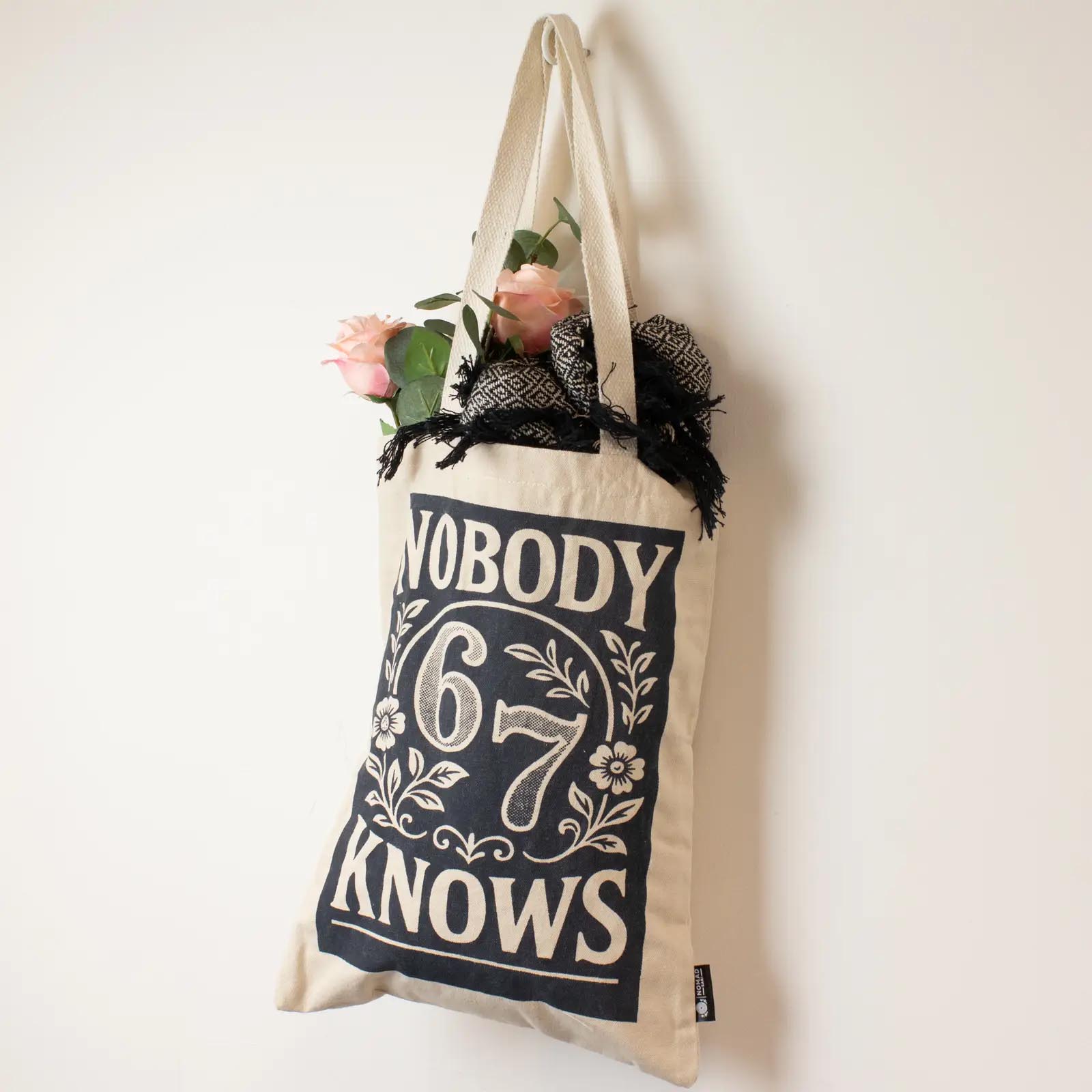 Nomad Sari 'Nobody Knows 67' Natural Cotton Tote Bag4