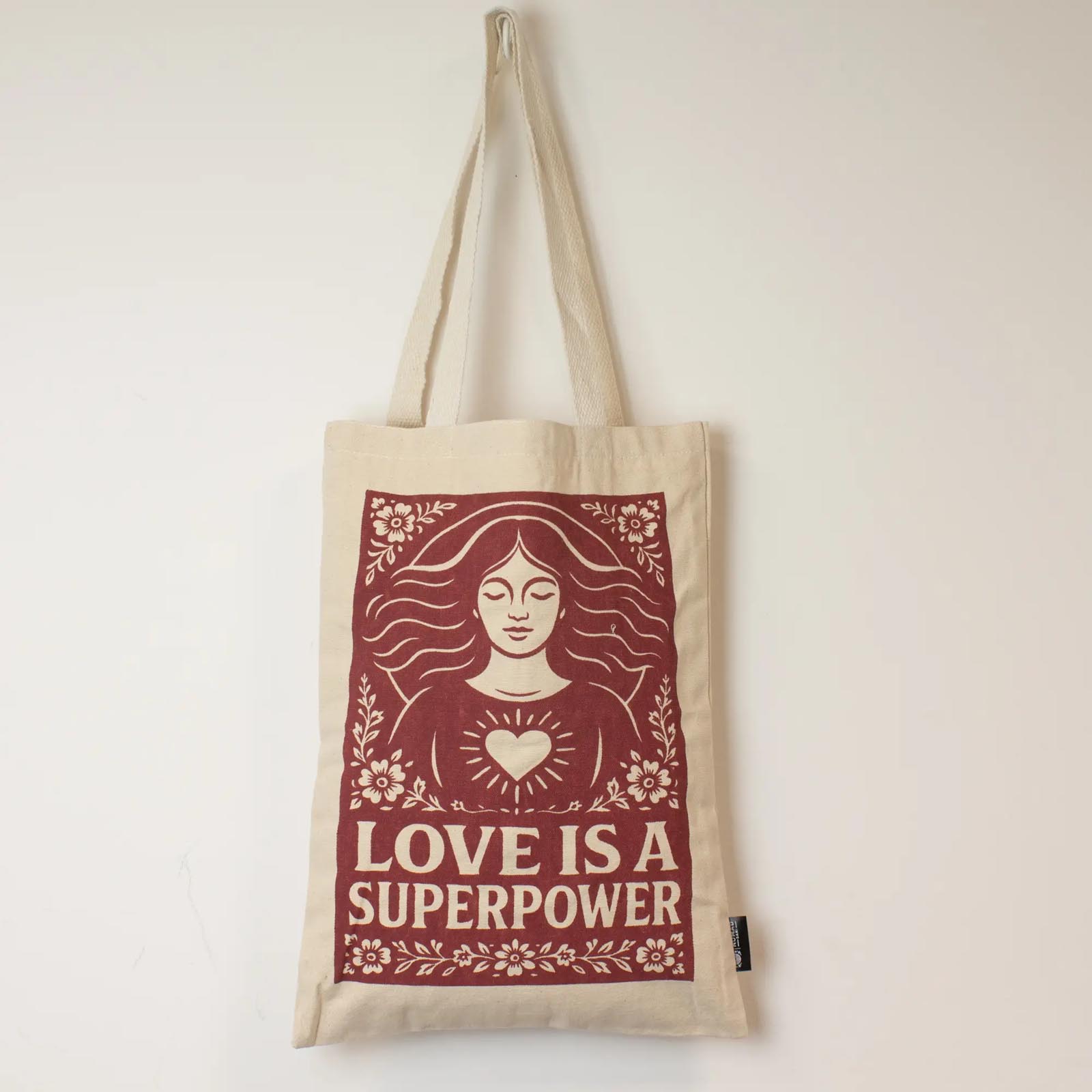 Nomad Sari 'Love is a Super Power' Natural Cotton Tote Bag