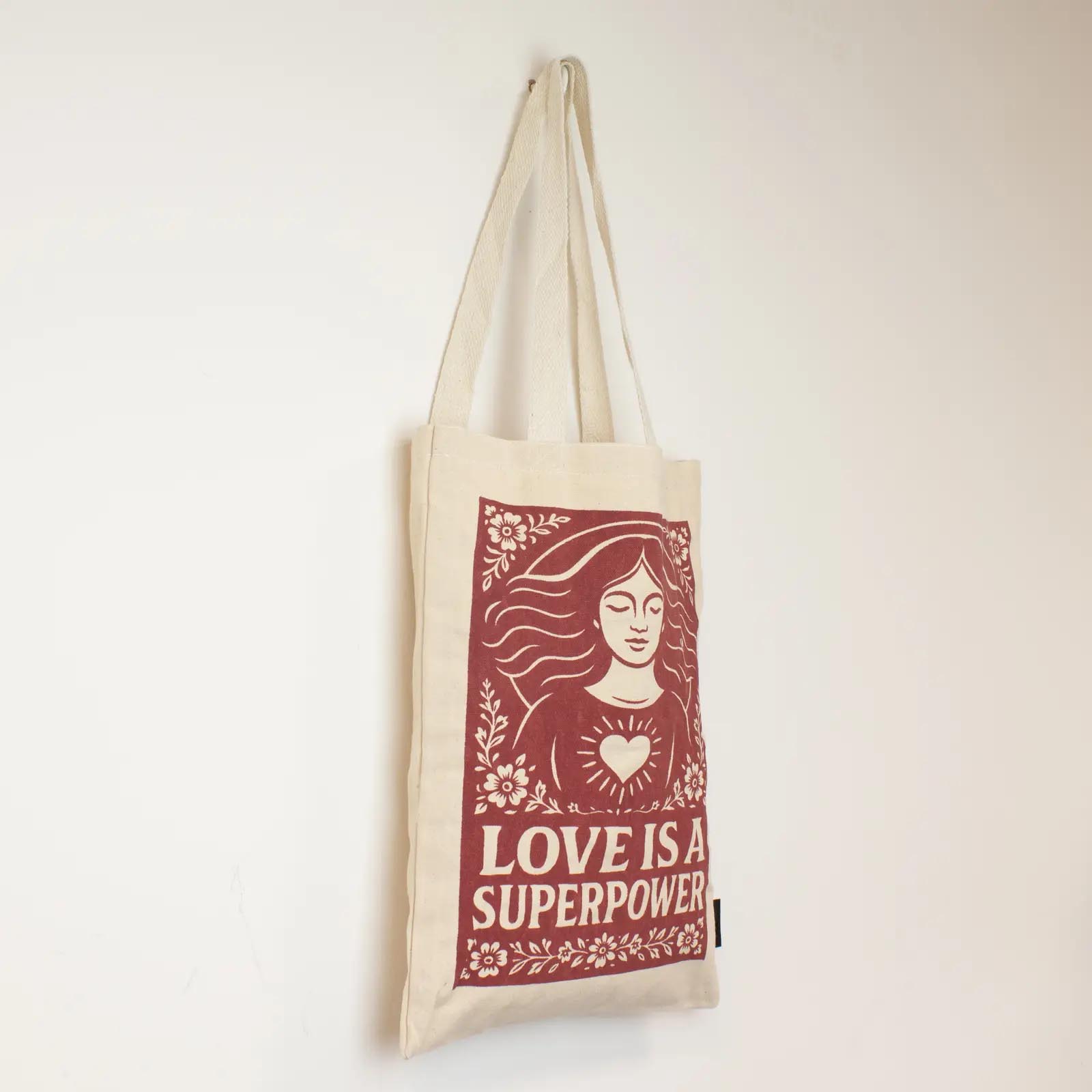 Nomad Sari 'Love is a Super Power' Natural Cotton Tote Bag2