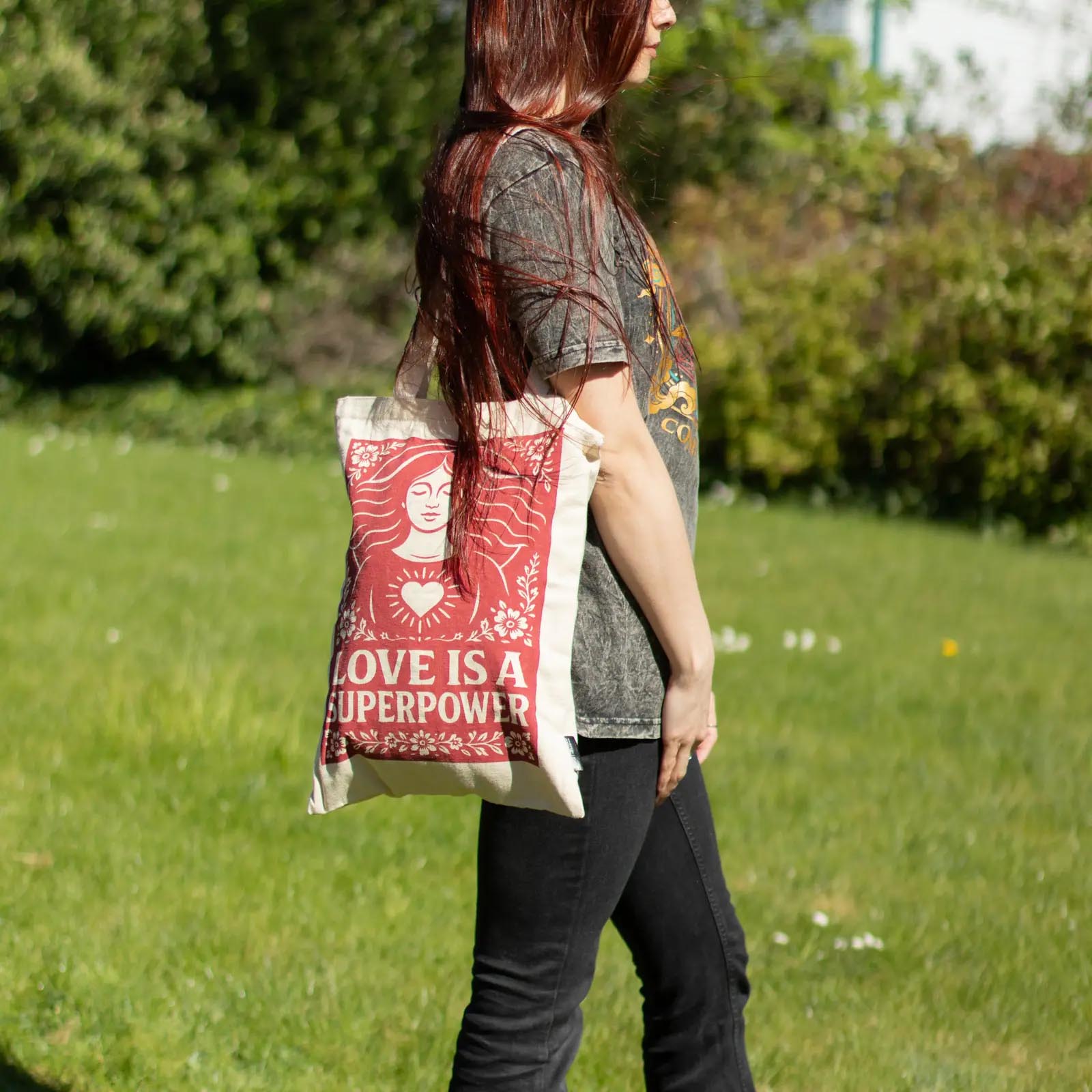 Nomad Sari 'Love is a Super Power' Natural Cotton Tote Bag6
