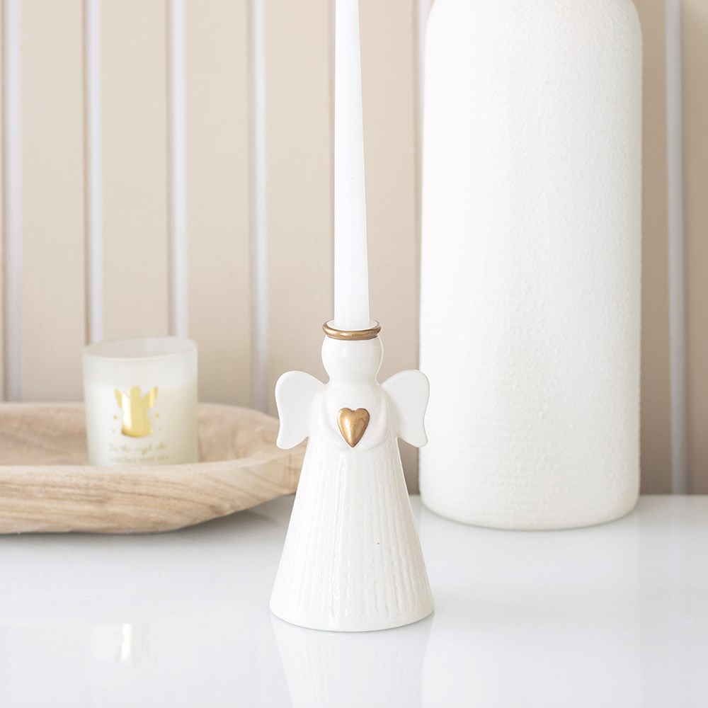 Off-White Gold Heart Angel Taper Candle Holder1