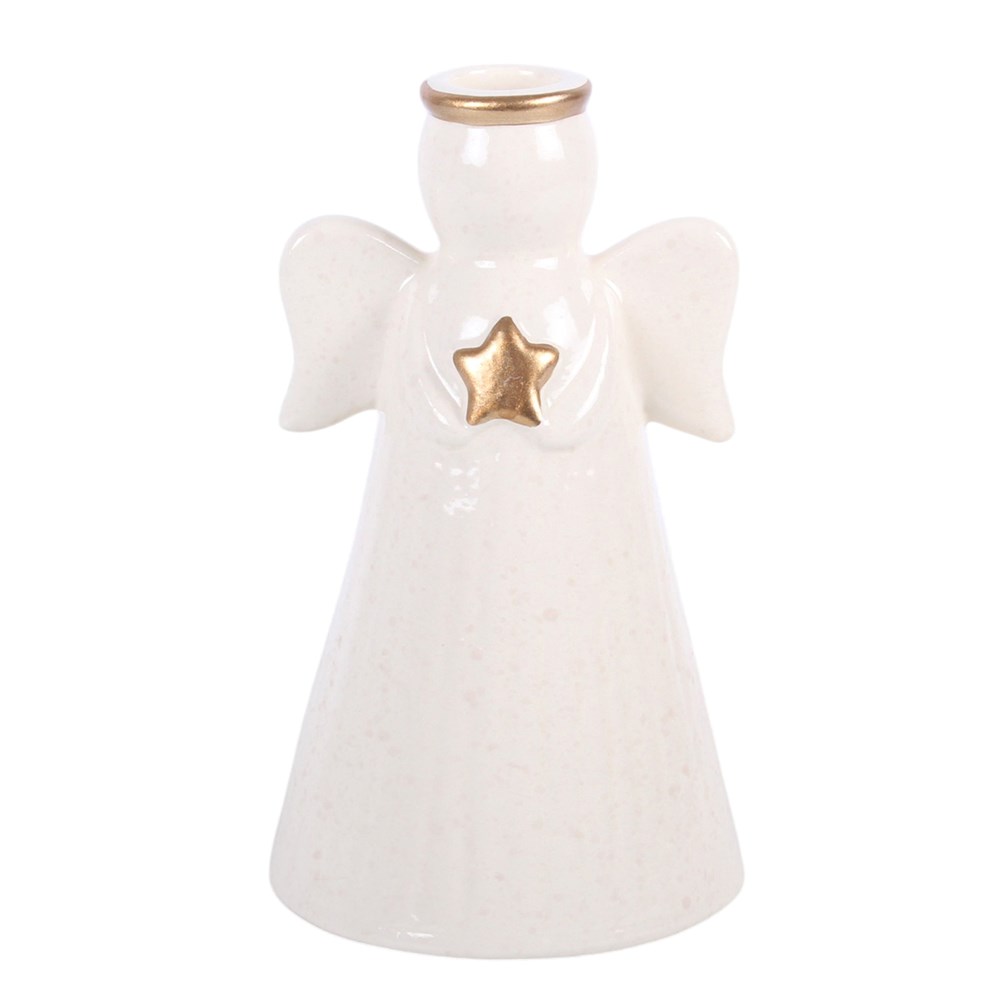 Off-White Gold Star Angel Taper Candle Holder
