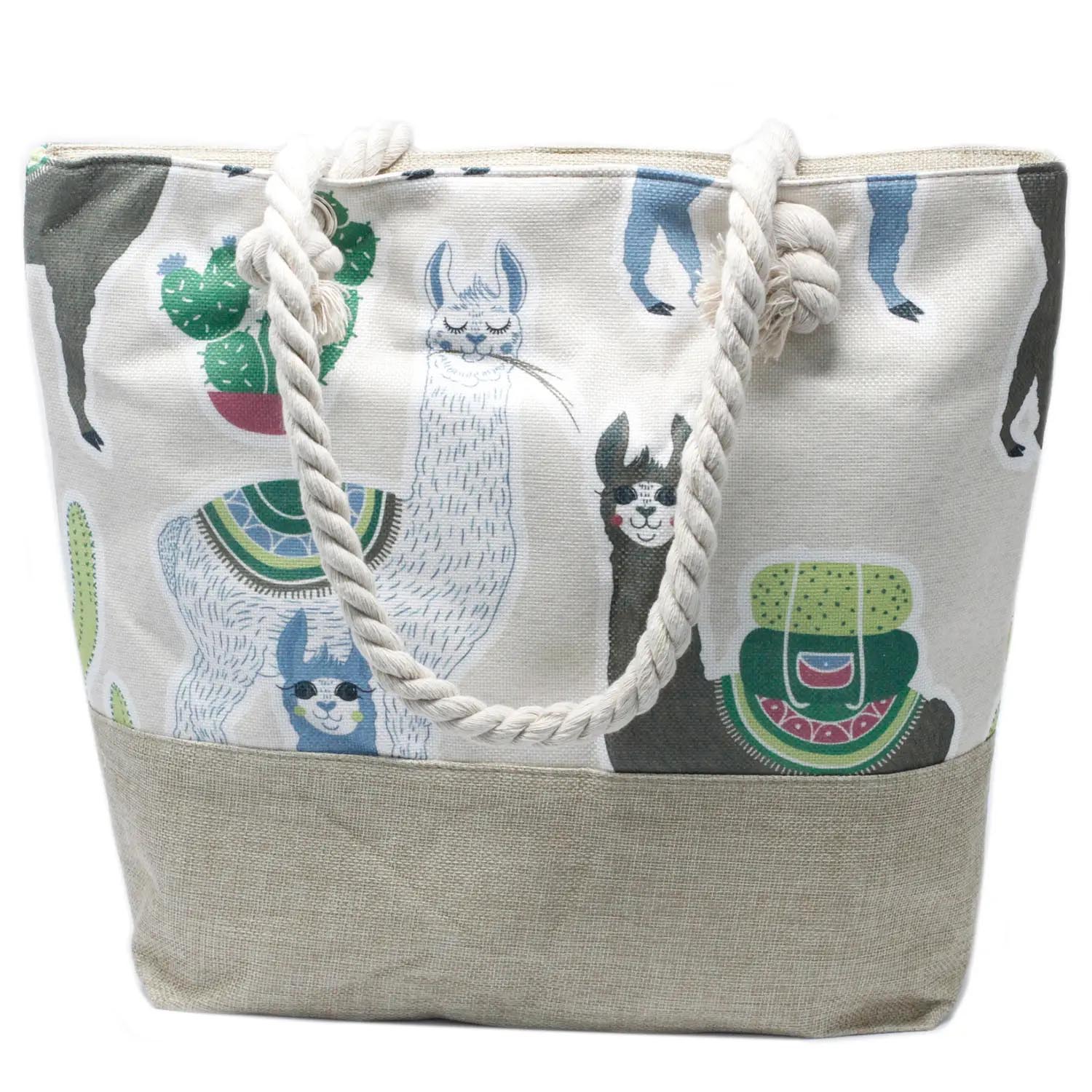 Llama Print Rope Handle Canvas Tote Bag1