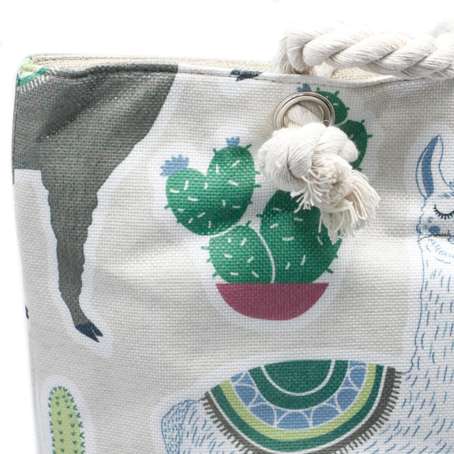 Llama Print Rope Handle Canvas Tote Bag2
