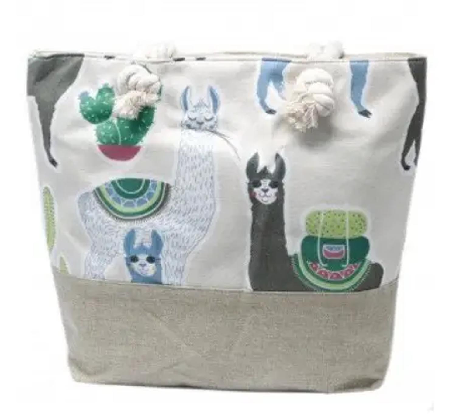 Llama Print Rope Handle Canvas Tote Bag3