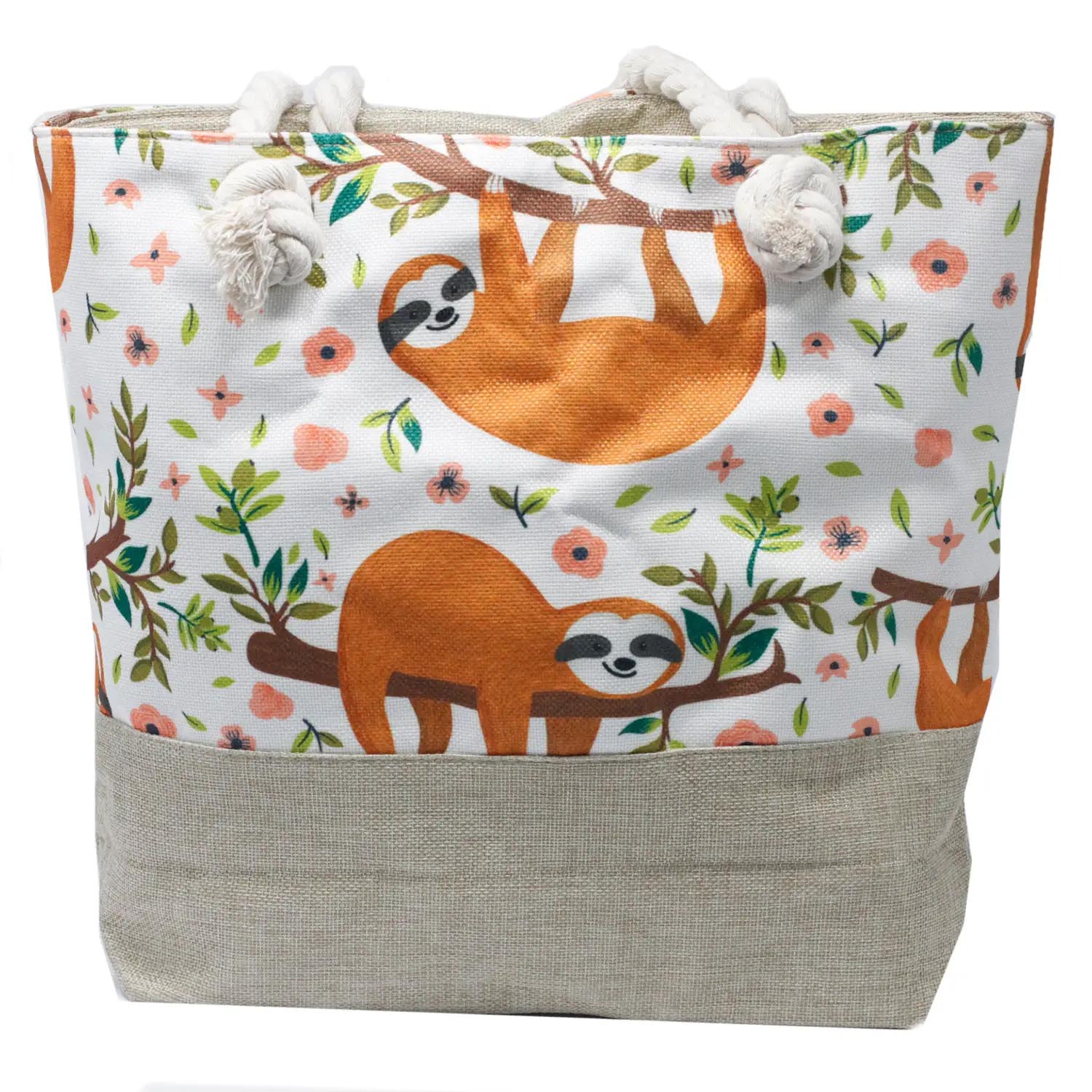 Sloth Print Rope Handle Canvas Tote Bag