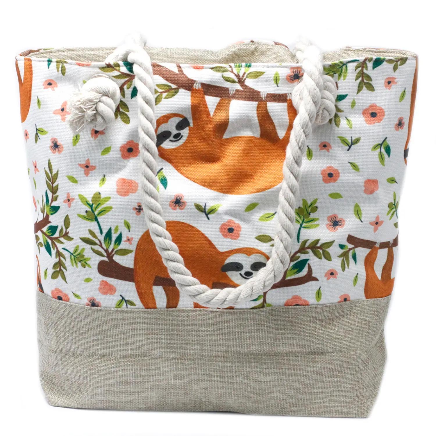 Sloth Print Rope Handle Canvas Tote Bag1