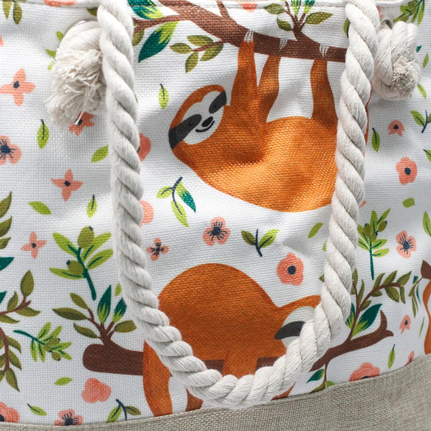 Sloth Print Rope Handle Canvas Tote Bag2