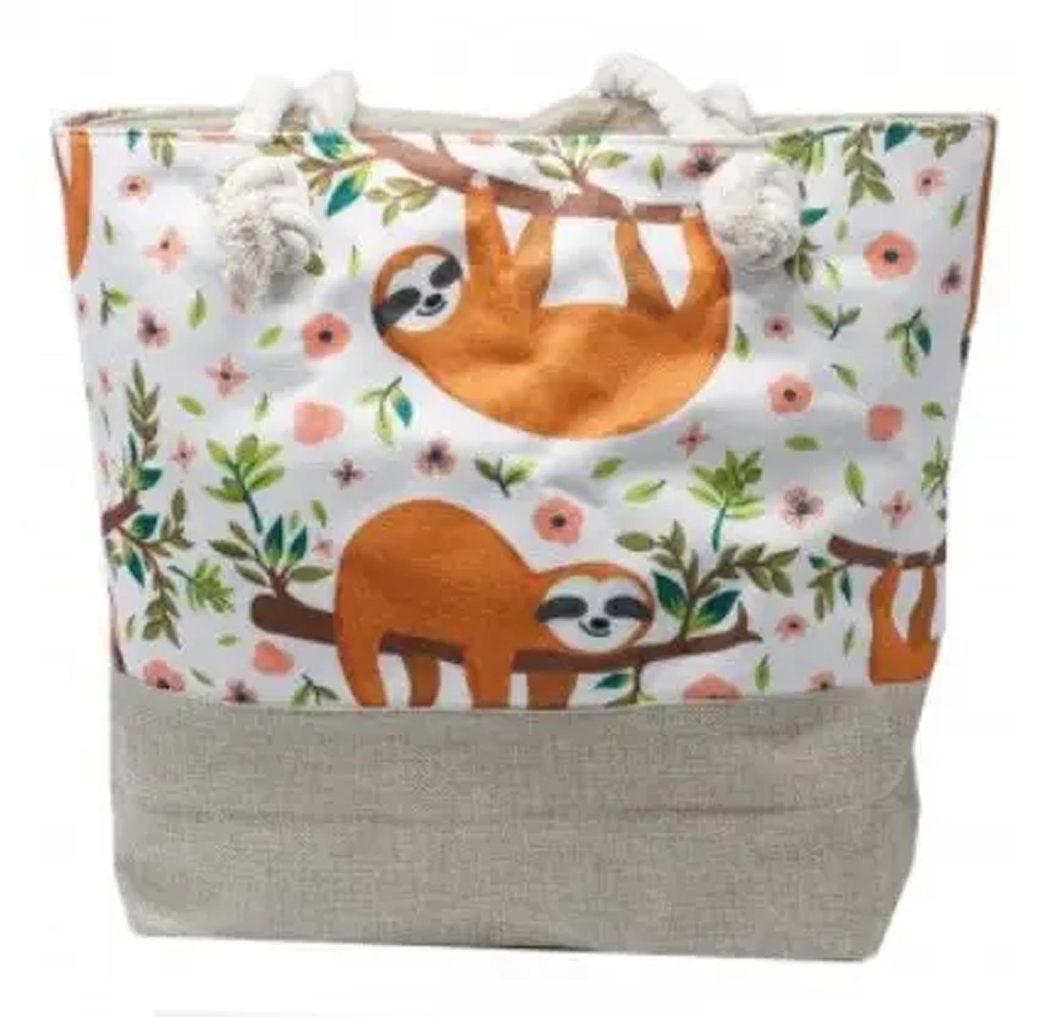 Sloth Print Rope Handle Canvas Tote Bag3