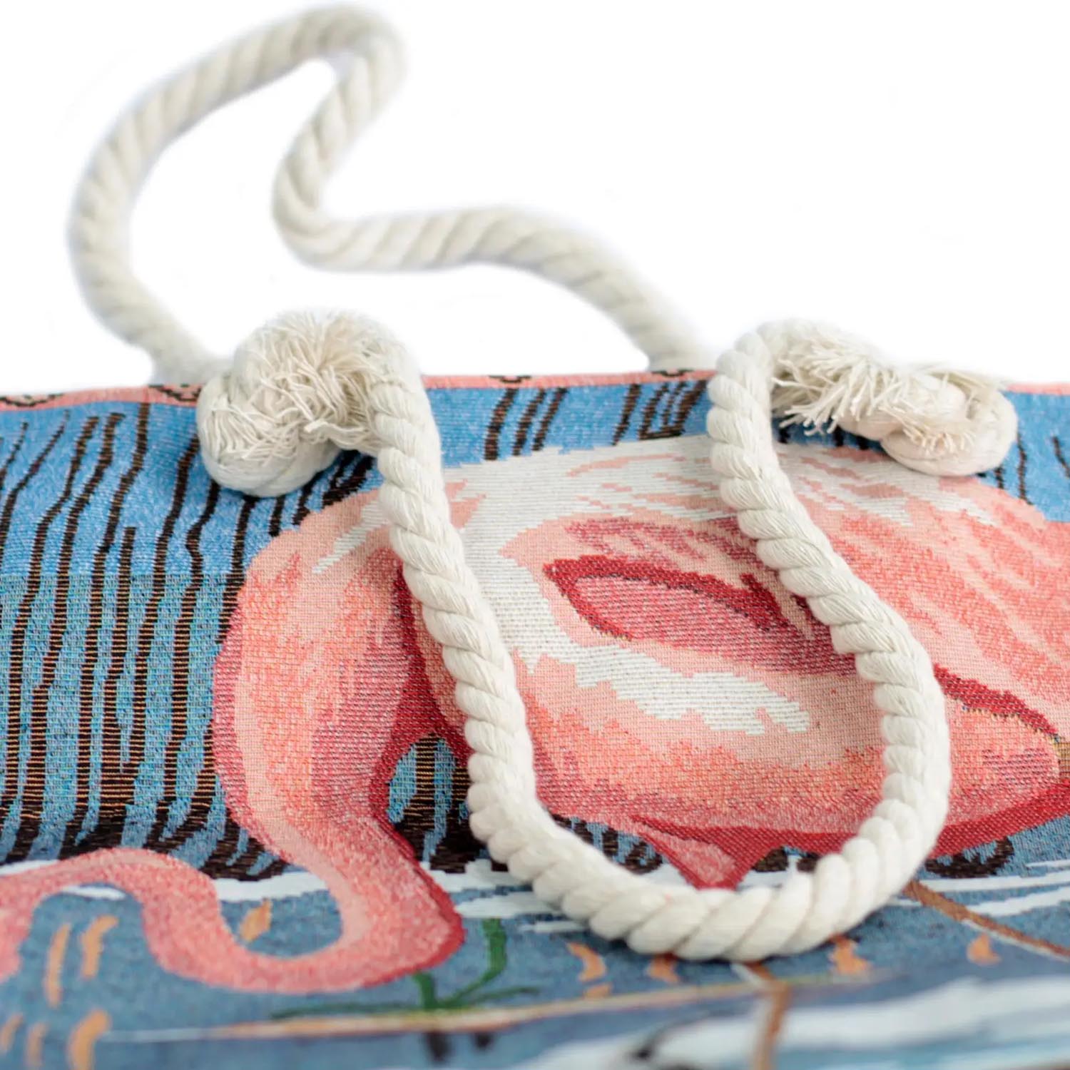 Pink Flamingo Rope Handle Canvas Tote Bag1