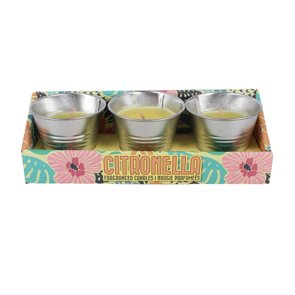 Set of 3 Citronella Metal Bucket Candles
