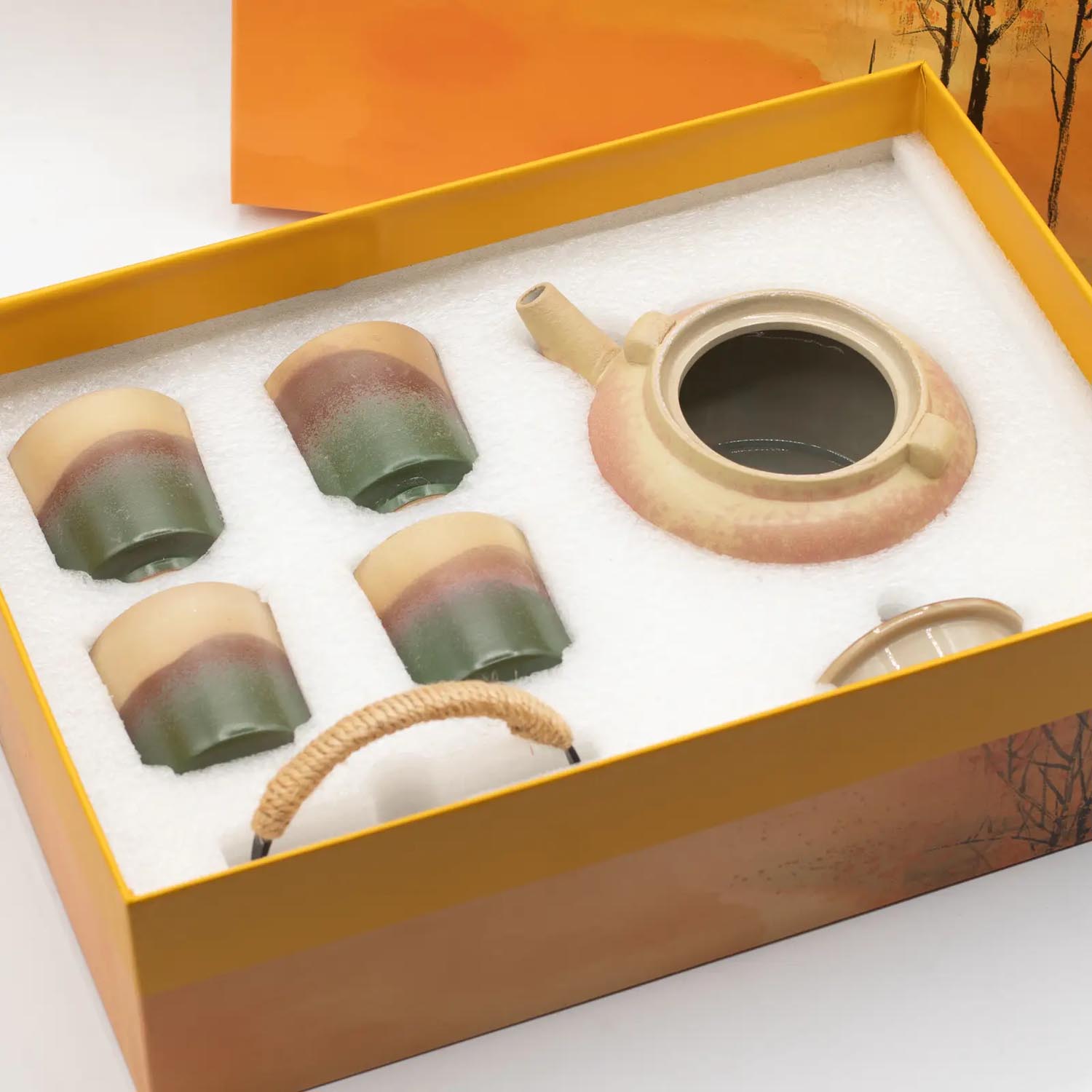 Japanese Kyusu Style Ceramic Tea Set with 4 Cups1