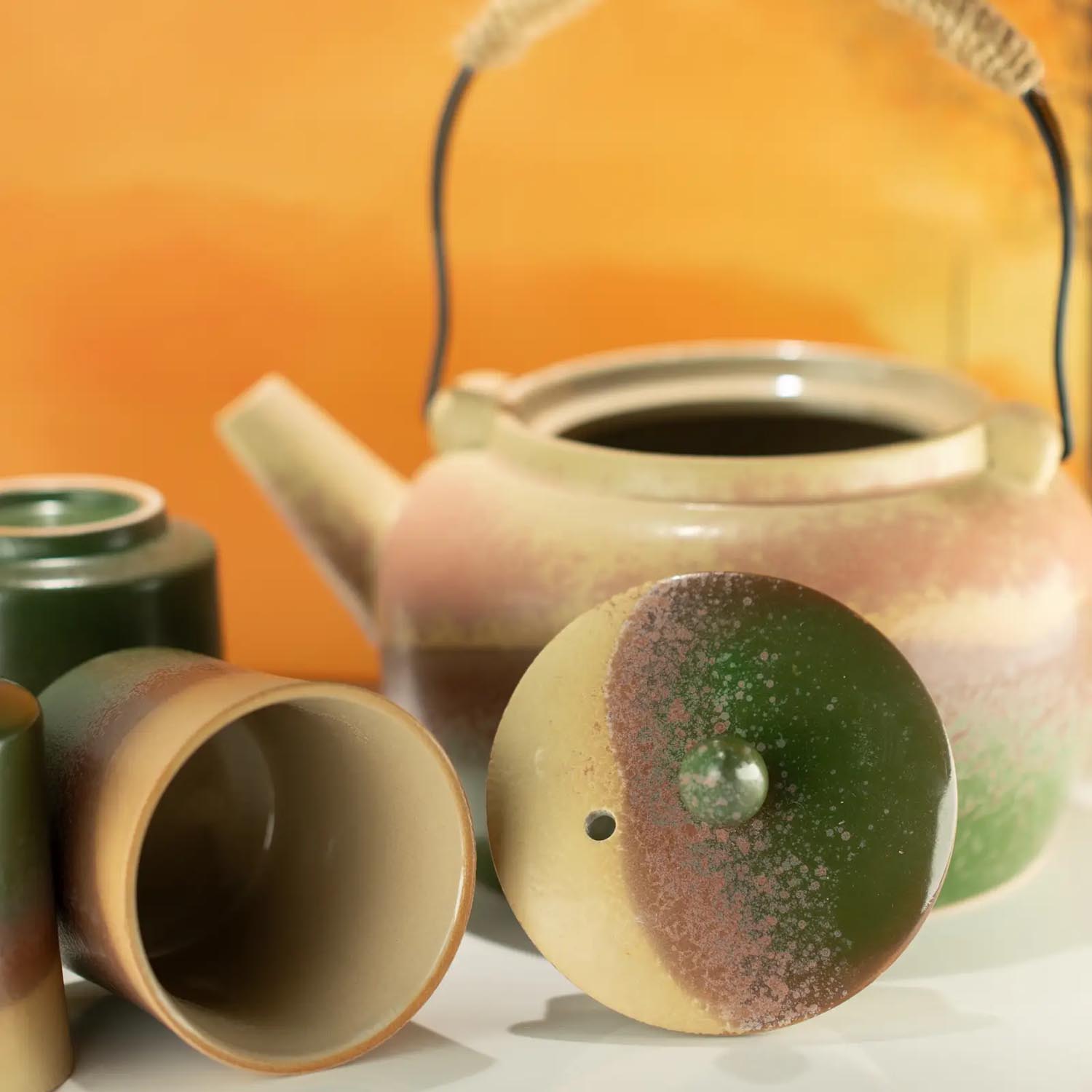 Japanese Kyusu Style Ceramic Tea Set with 4 Cups4