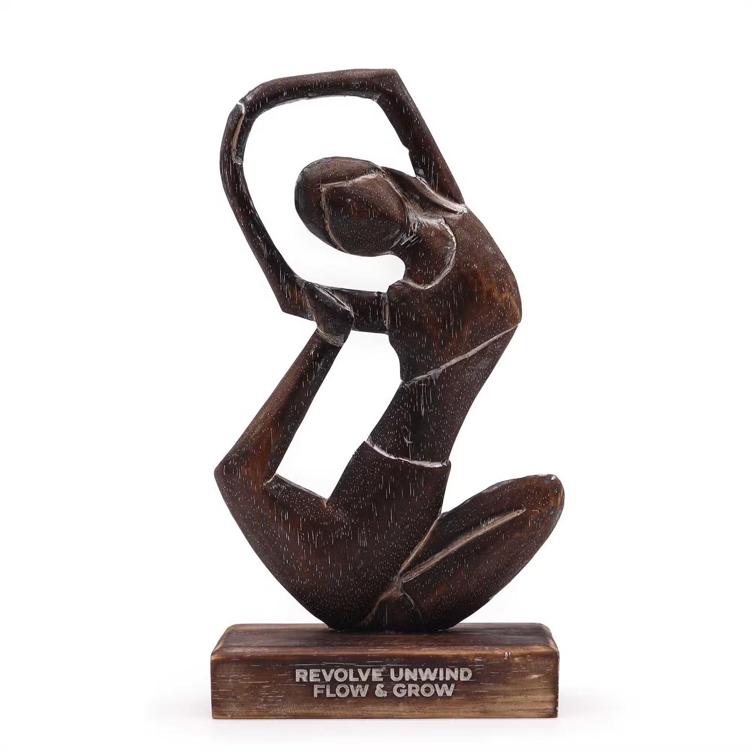 Antique Albasia Wood Yoga Lady Figurine - Revolved Pose