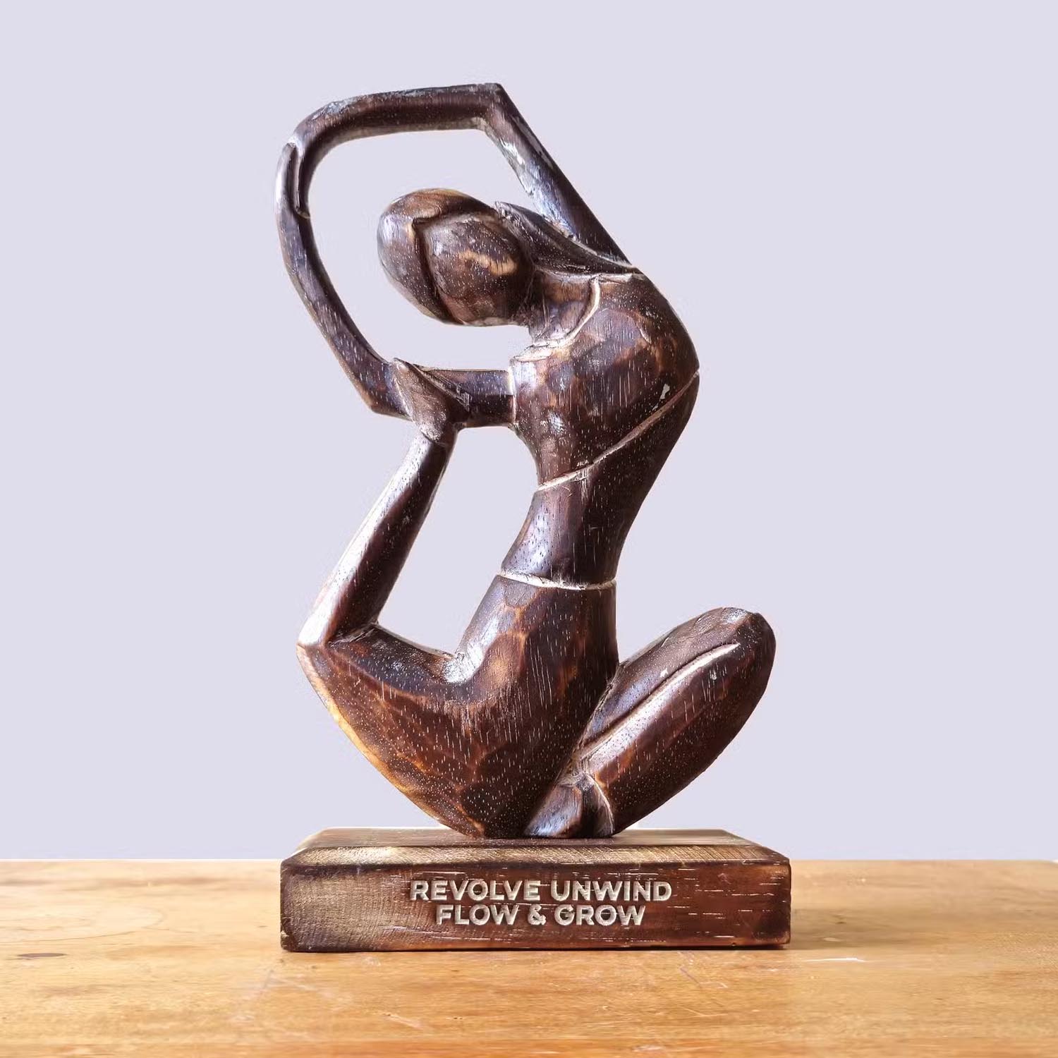 Antique Albasia Wood Yoga Lady Figurine - Revolved Pose1