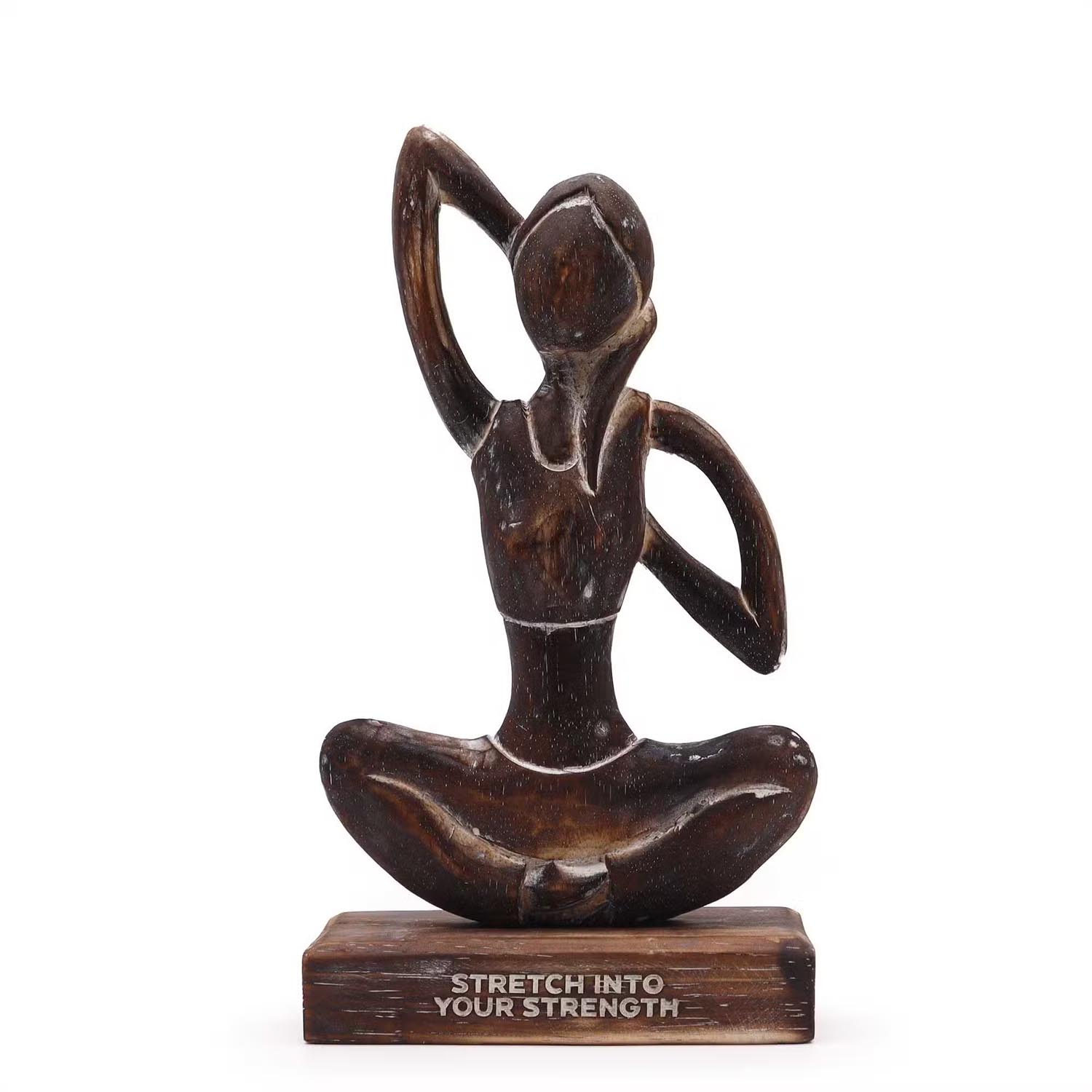Antique Albasia Wood Yoga Lady Figurine - Cow Face Pose