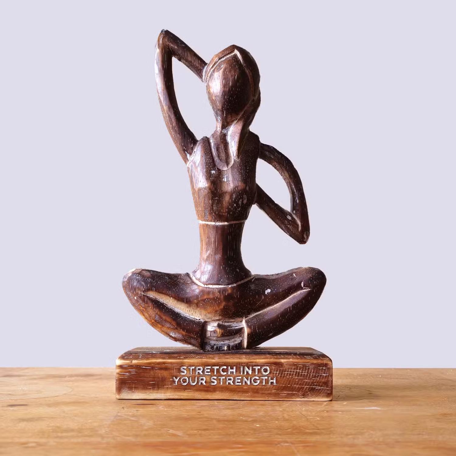 Antique Albasia Wood Yoga Lady Figurine - Cow Face Pose1