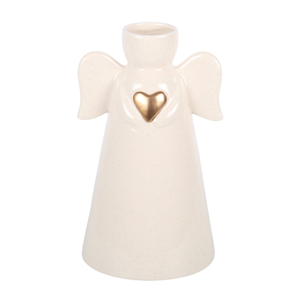Off-White Ceramic Angel with Gold Heart Vase1