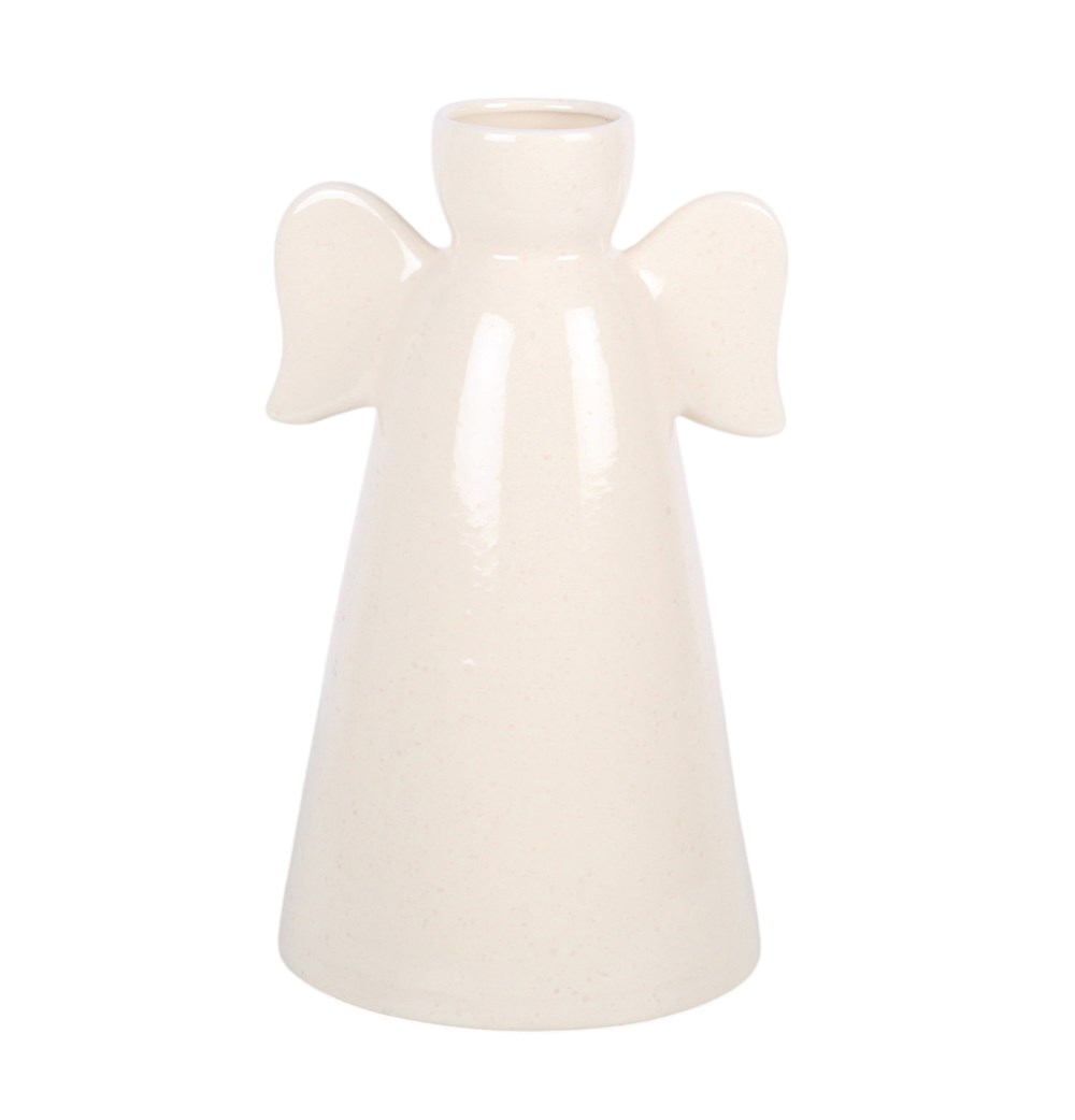 Off-White Ceramic Angel with Gold Heart Vase3