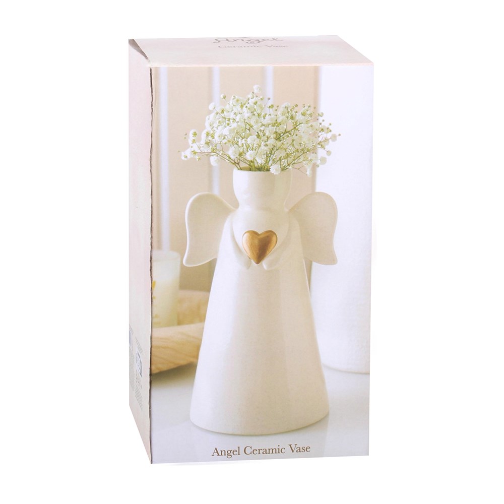 Off-White Ceramic Angel with Gold Heart Vase4
