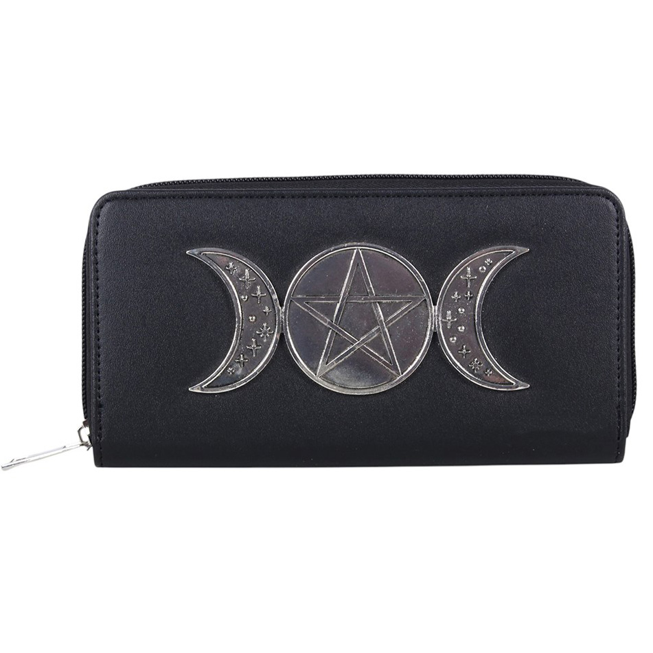 Triple Moon & Pentagram Faux Leather Zippered Wallet