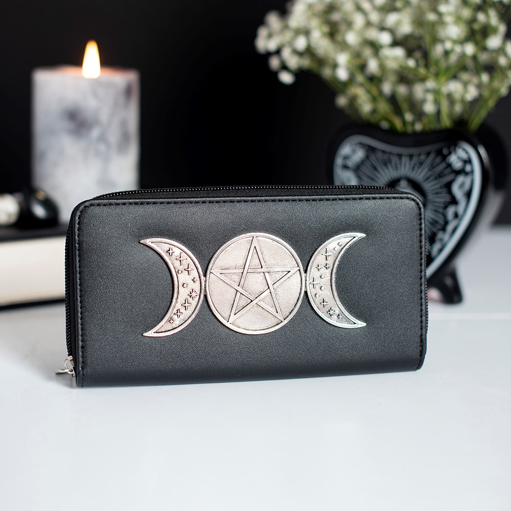 Triple Moon & Pentagram Faux Leather Zippered Wallet3