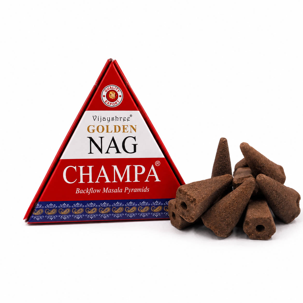 Vijayshree Golden Nag Champa Jumbo Backflow Cones (42g)