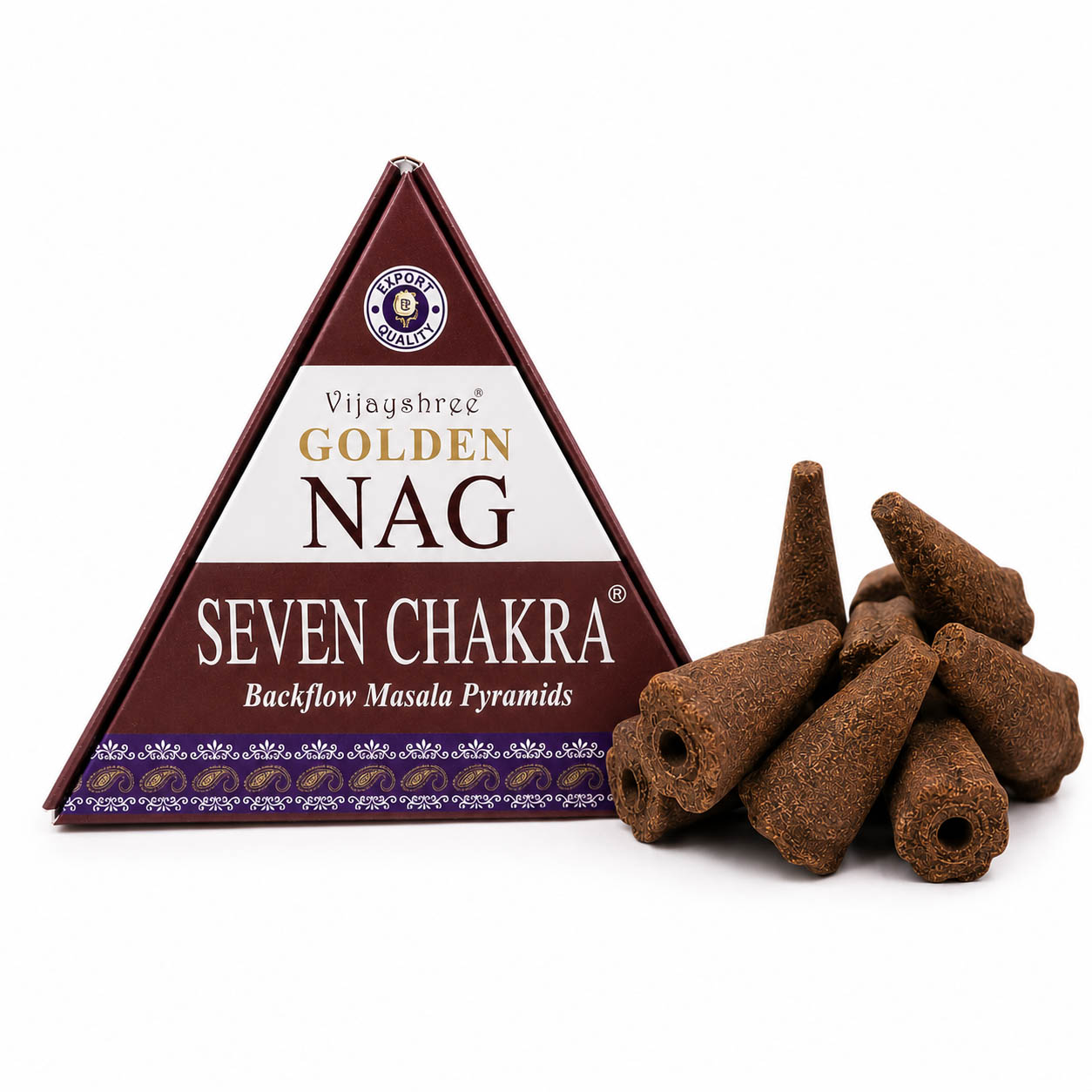 Vijayshree Golden Nag Seven Chakra Jumbo Backflow Cones (42g)