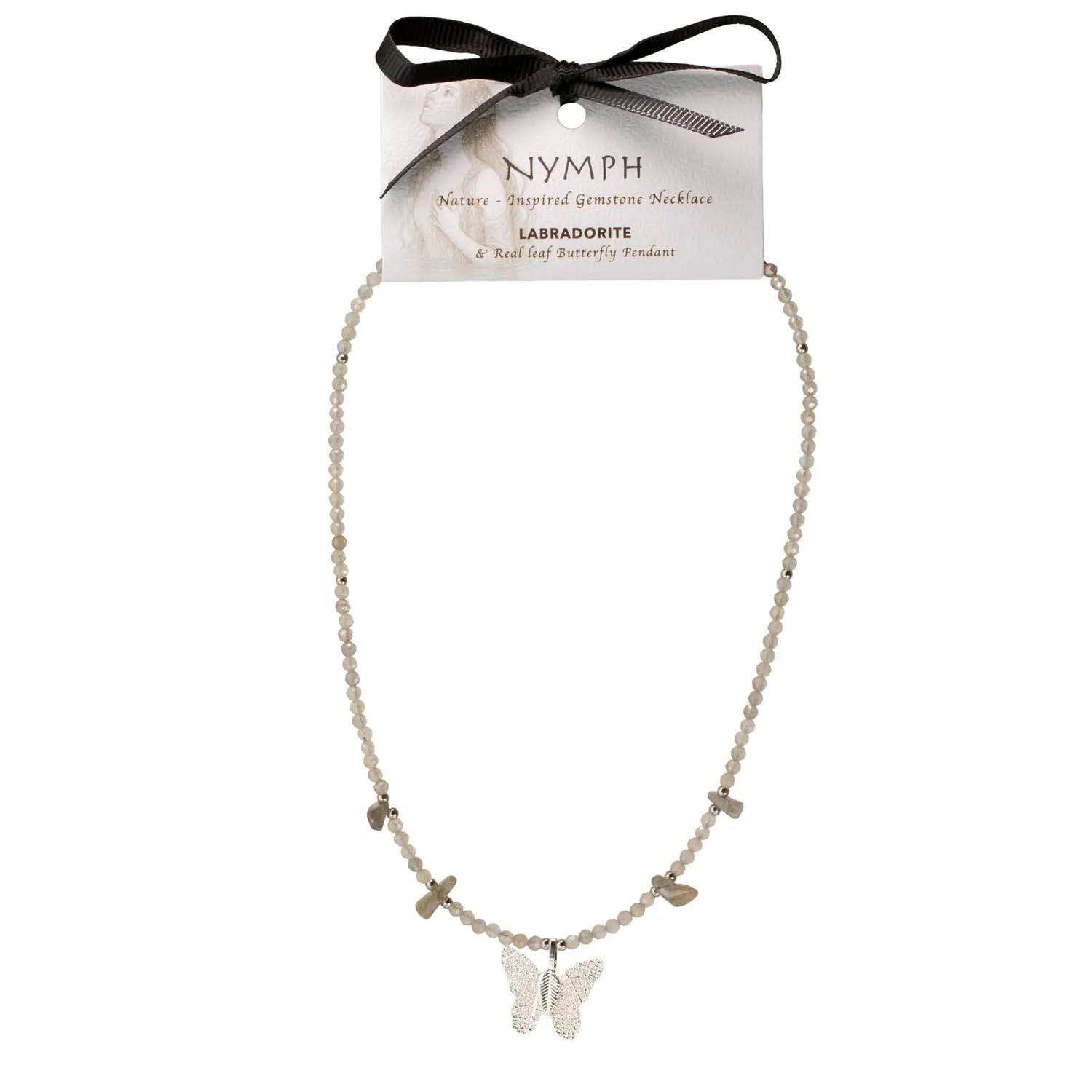 Nymph Labradorite Gemstone Necklace with Real Leaf Butterfly