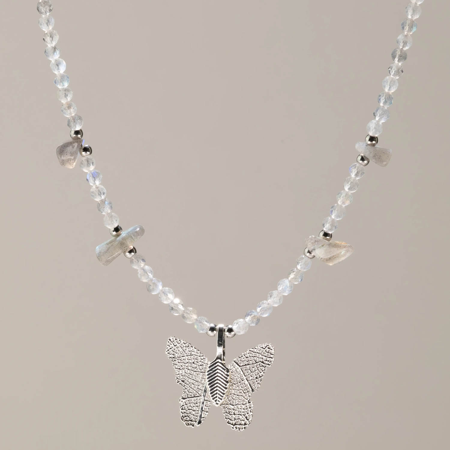 Nymph Labradorite Gemstone Necklace with Real Leaf Butterfly1