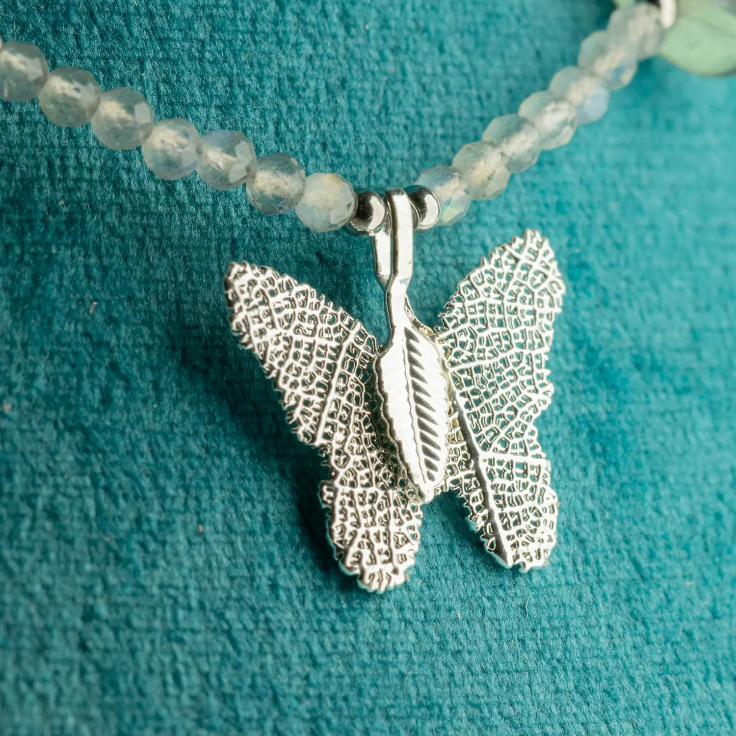 Nymph Labradorite Gemstone Necklace with Real Leaf Butterfly3
