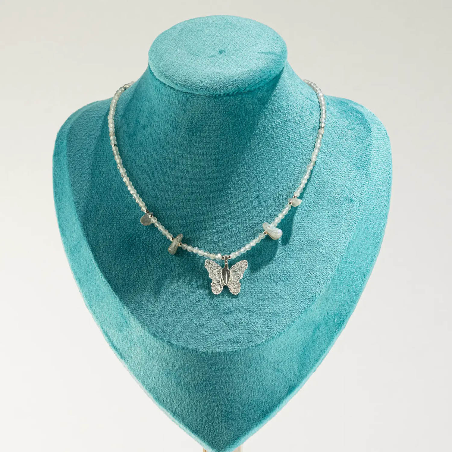 Nymph Labradorite Gemstone Necklace with Real Leaf Butterfly4
