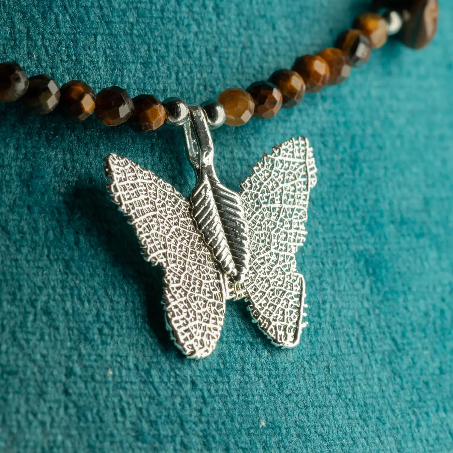 Nymph Tiger's Eye Gemstone Necklace with Real Leaf Butterfly3